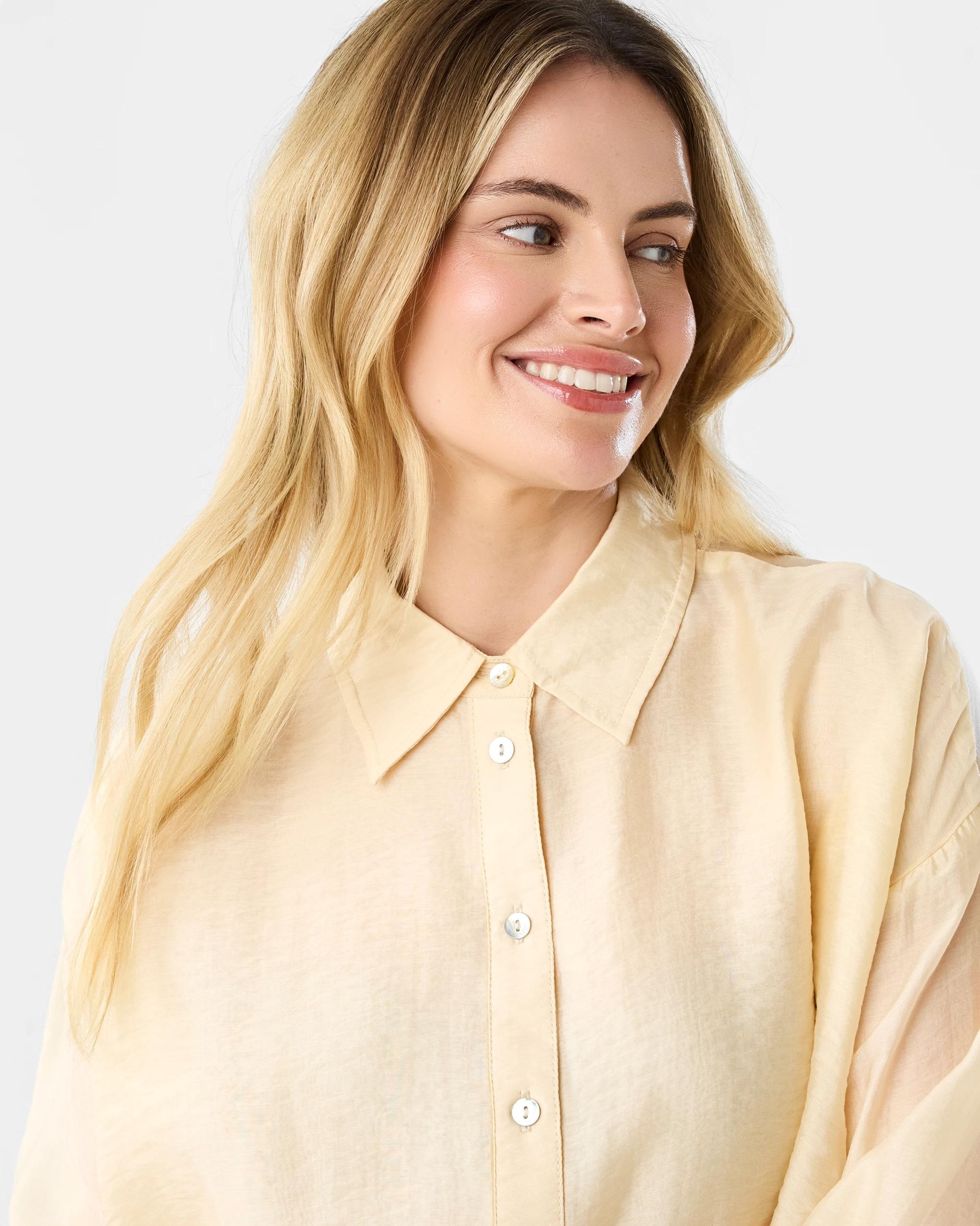 4 Long Sleeve Oversized Sheer Shirt Vanilla, 4 of 7