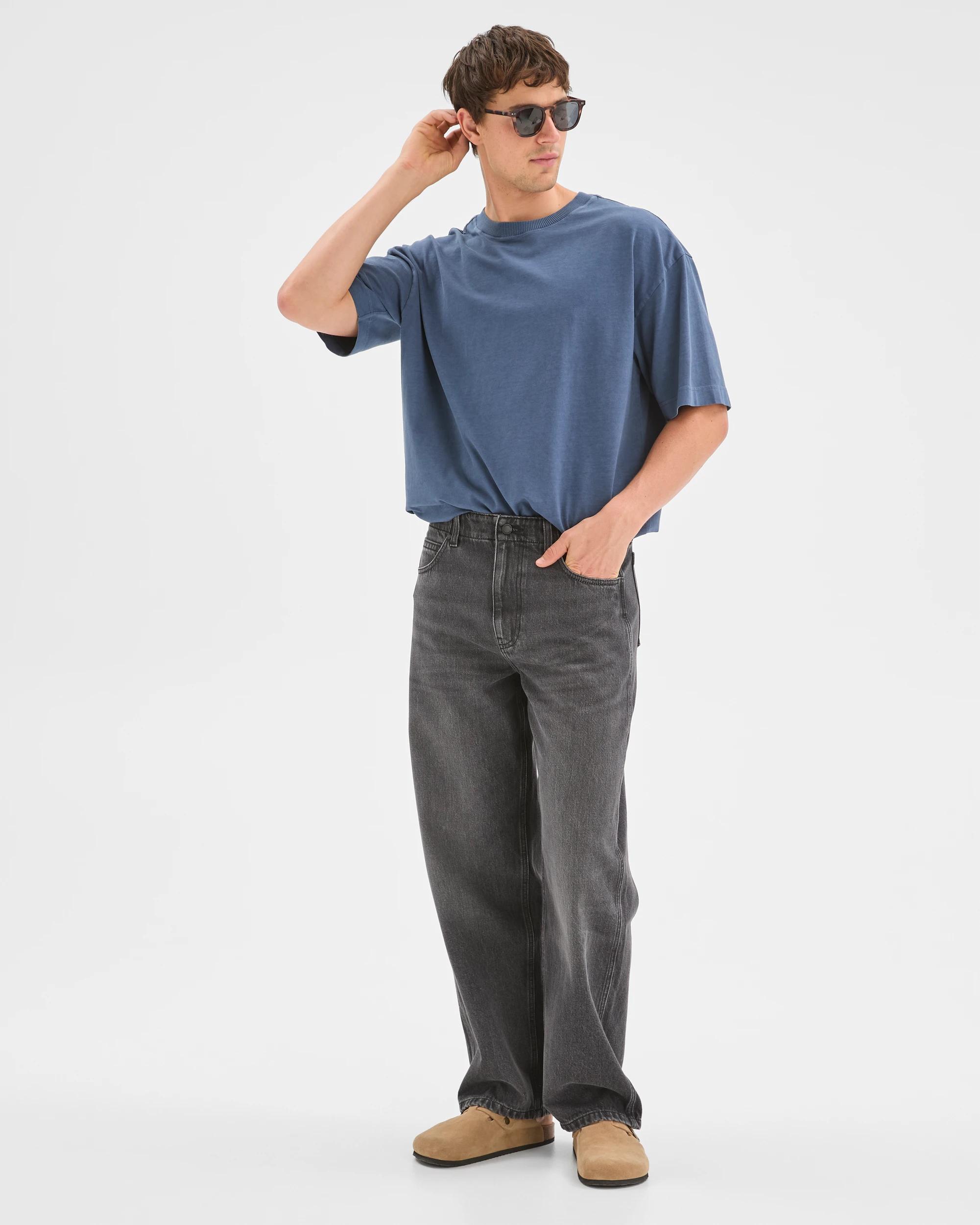 1 Commons Loose Fit Barrel Leg Denim Jeans WASHED BLACK, 1 of 6