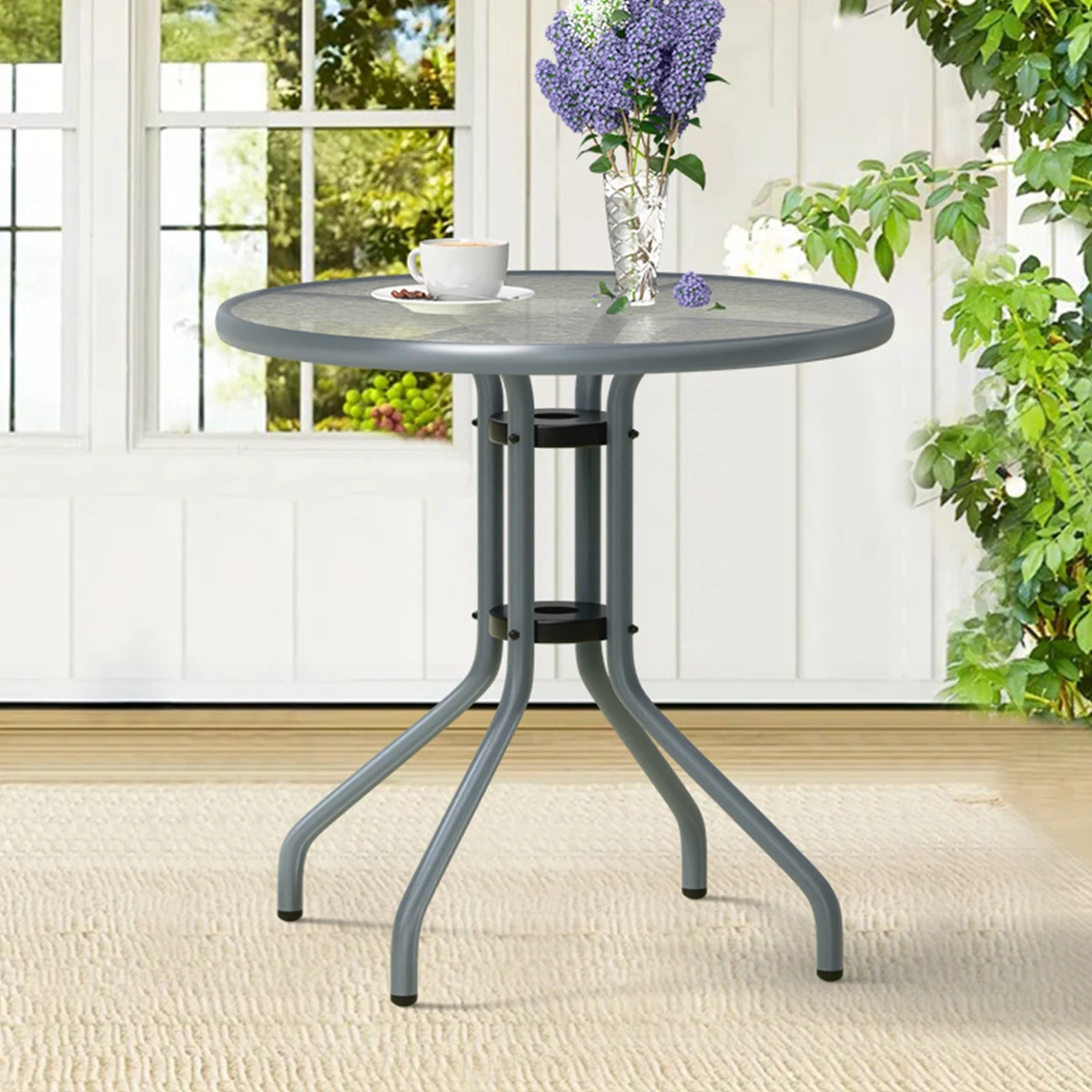2 Alfordson Outdoor Furniture Patio Coffee Side Table Garden 60CM Glass - Grey, 2 of 10