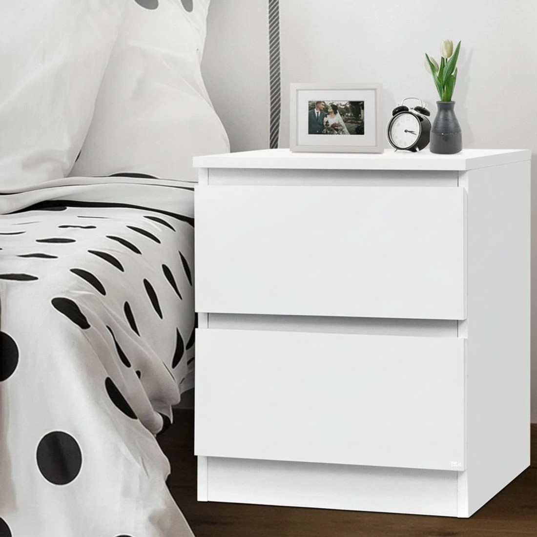 8 Artiss Bedside Table 2 Drawers Nightstand Bedroom Storage Compact Design Space Saving Modern Decor Easy Assembly - White, 8 of 8