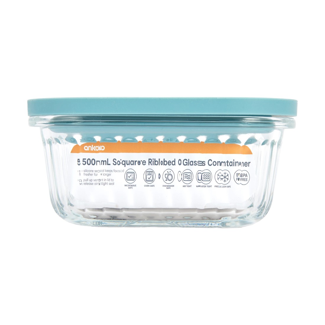 4 500ml Square Ribbed Glass Container, 4 of 4