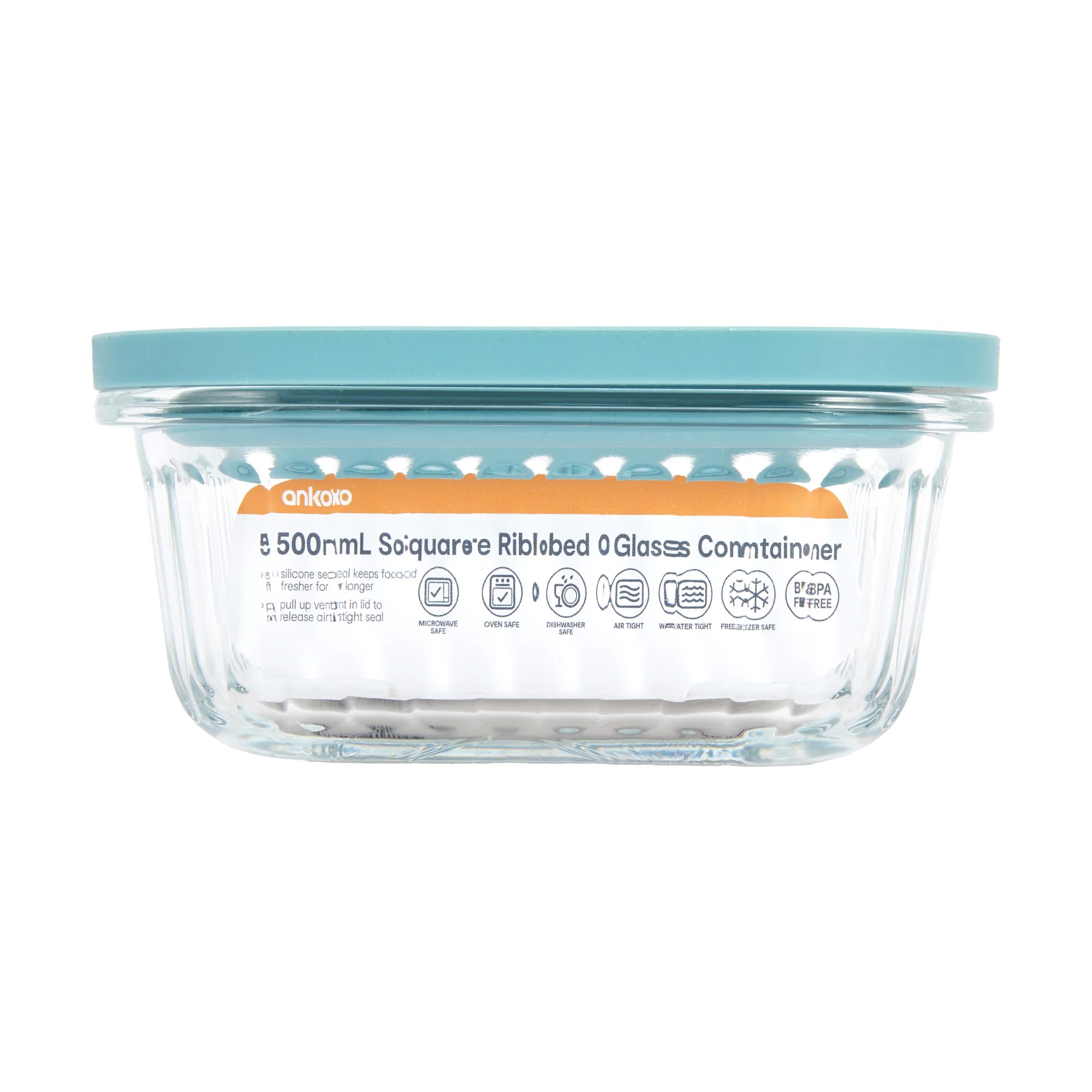 4 500ml Square Ribbed Glass Container, 4 of 4