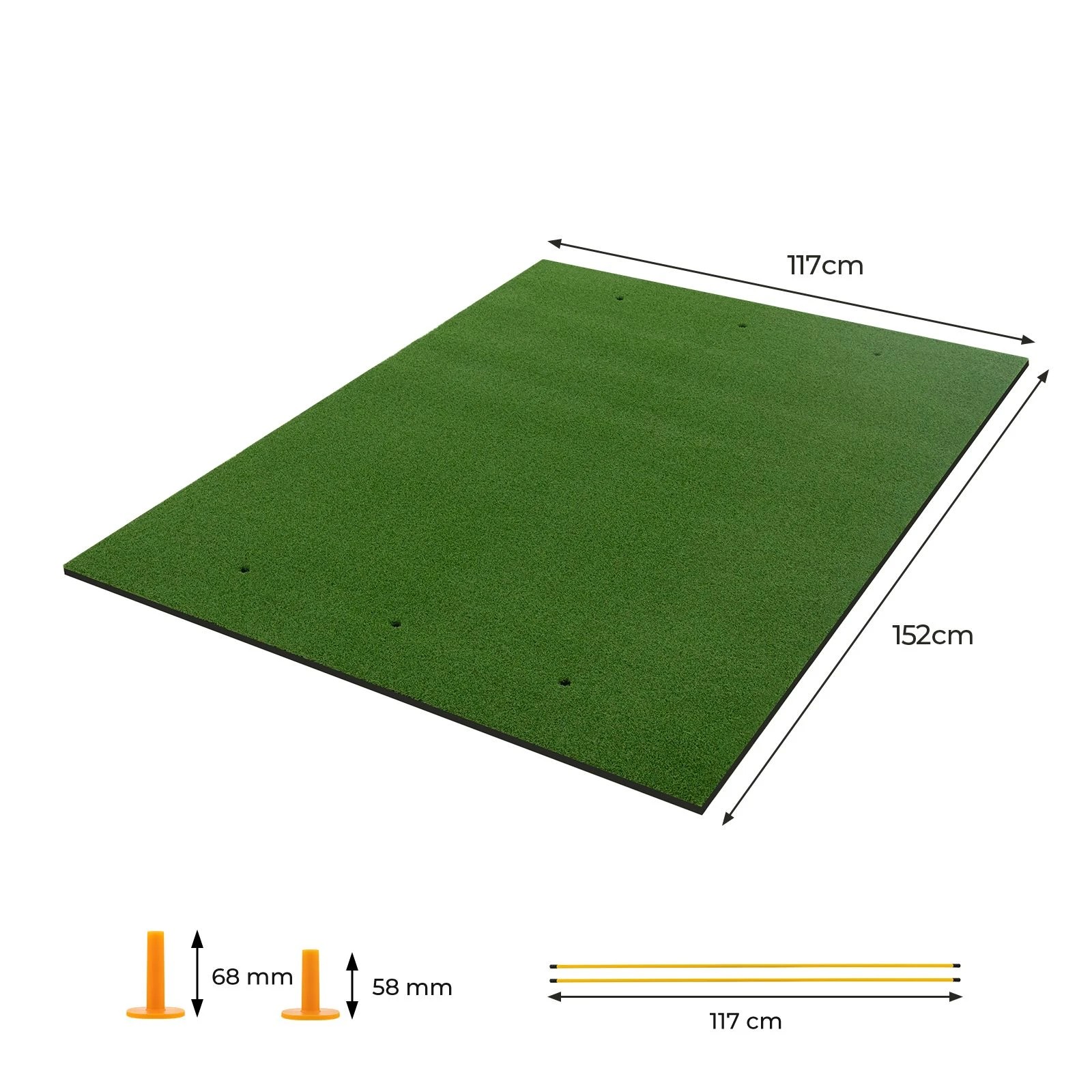 2 Costway 1.2x1.5m Golf Hitting Mat Artificial Turf Pad w/2 Rubber Tees & Alignment Sticks Golf Training - Green, 2 of 2