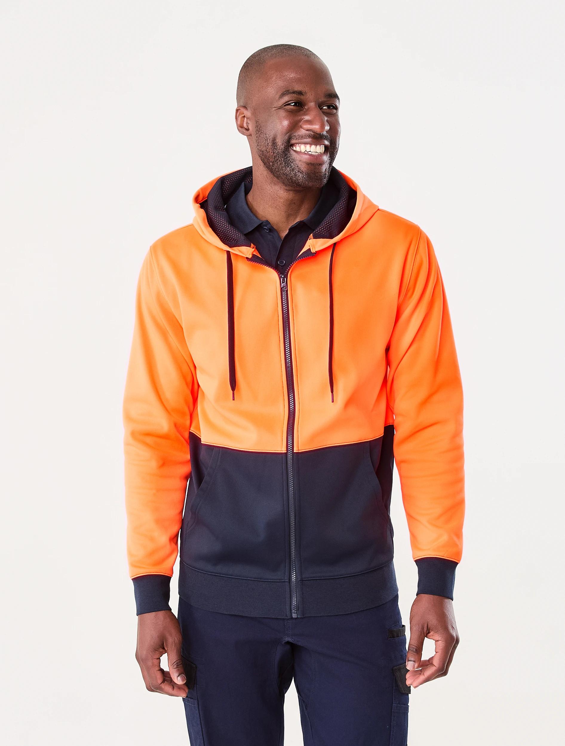 1 Workwear Hi-Visibility Zip Through Hoodie Orange, 1 of 6