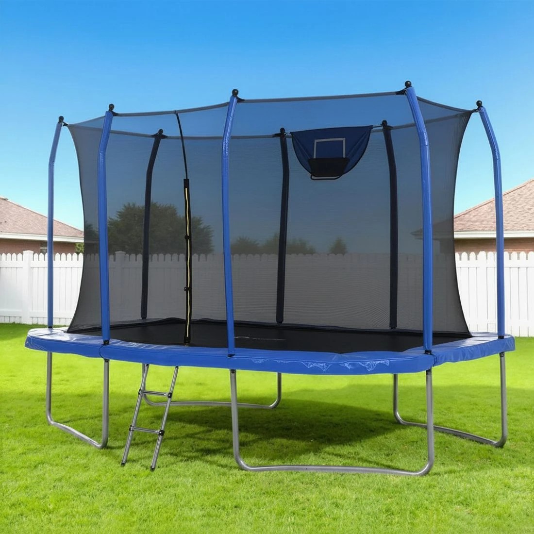 8 Everfit 12FT Trampoline Kids Rectangle Rebounder with Basketball Set Safety Net - Blue, 8 of 8