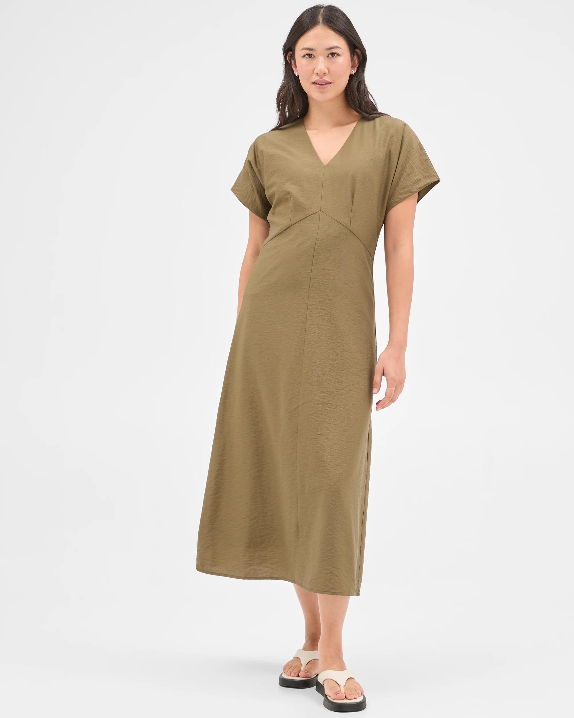 1 Preview Wendy Seam Detail Midi Dress KHAKI OLIVE, 1 of 7