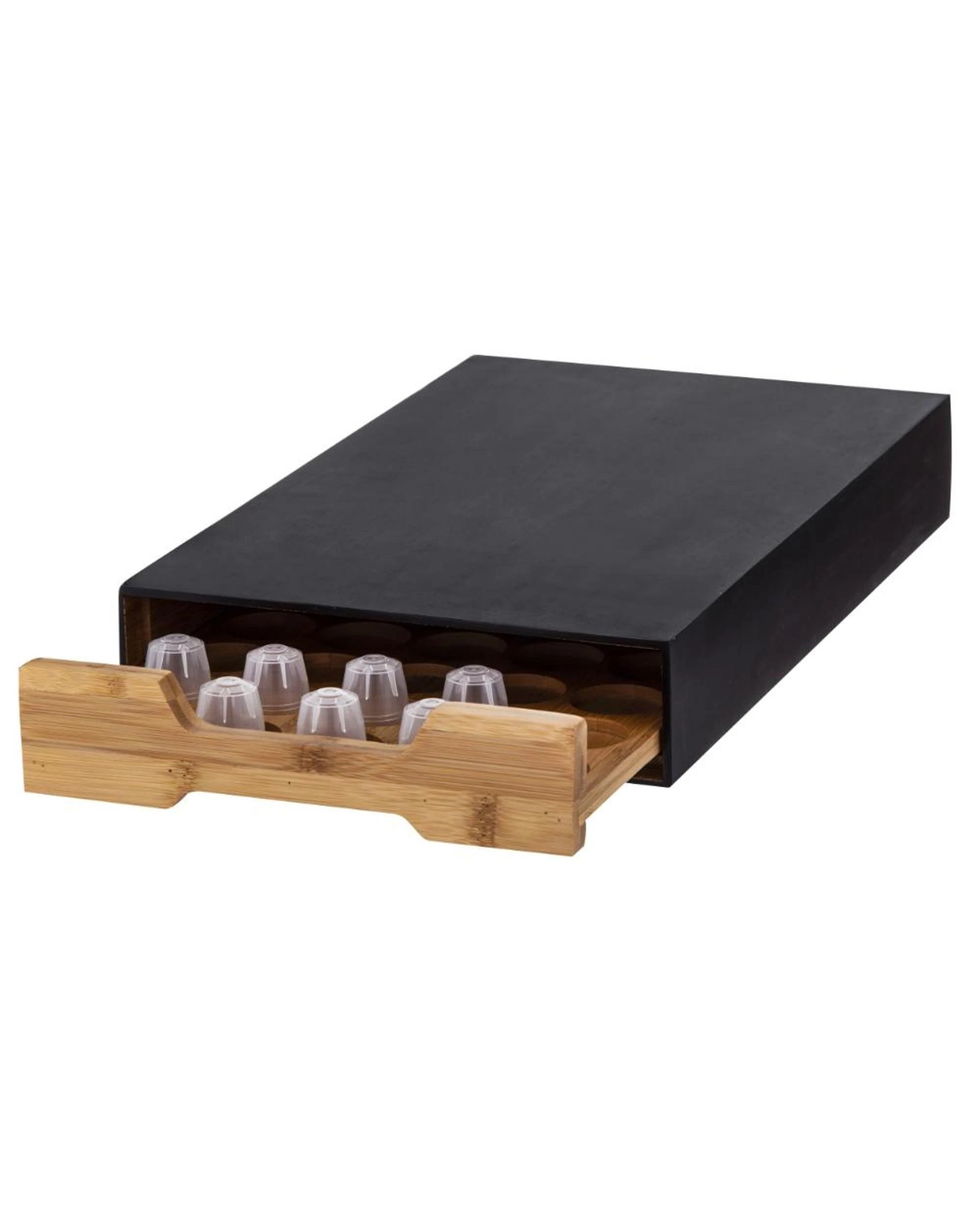 1 Leaf & Bean Bamboo Coffee Machine Board w Capsule Drawer Black  Natural, 1 of 4