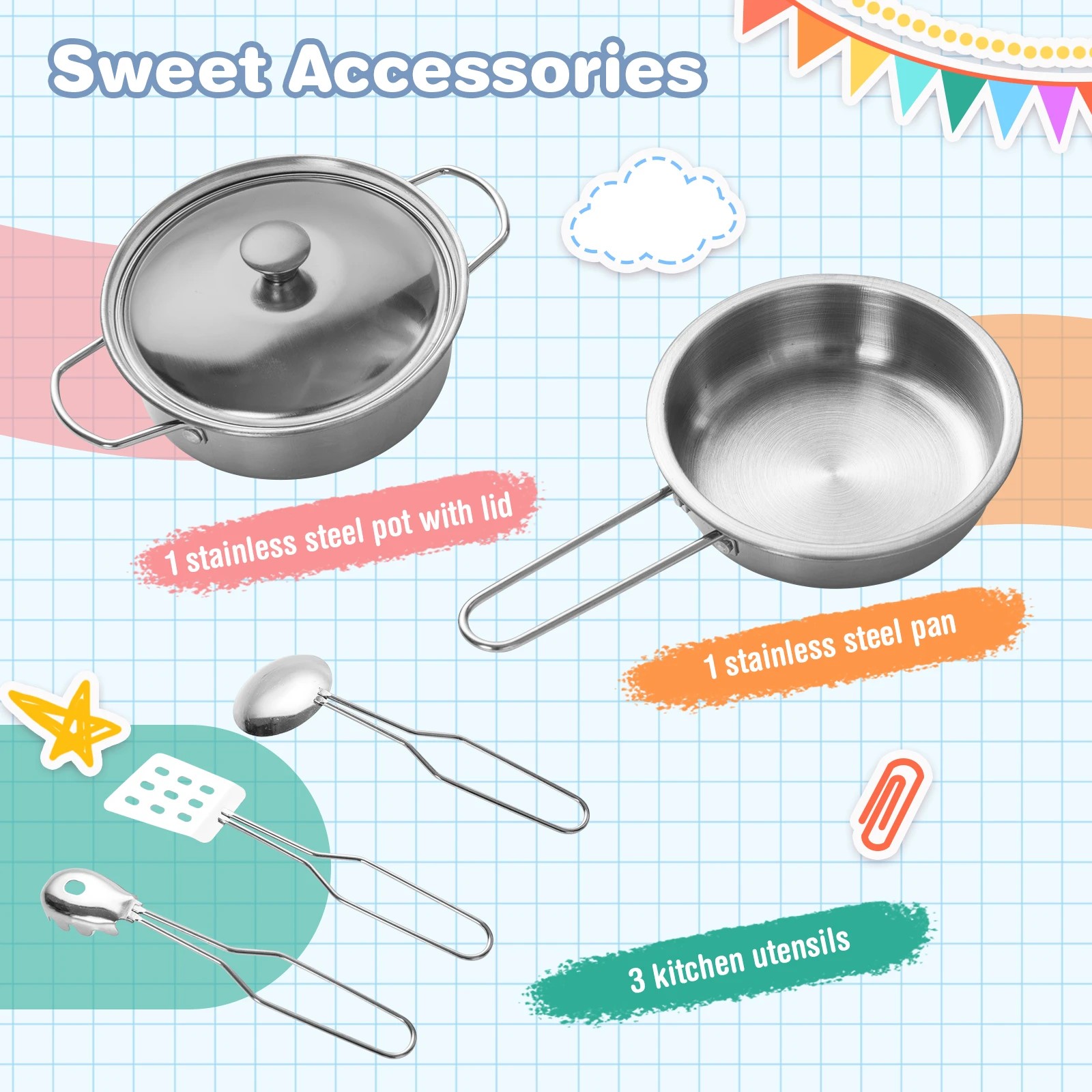 4 Costway Corner Play Kitchen Wood Pretend Cooking Toy, 4 of 9