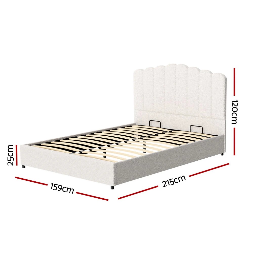 2 Artiss Bed Frame Queen Size Boucle FION - White, 2 of 5