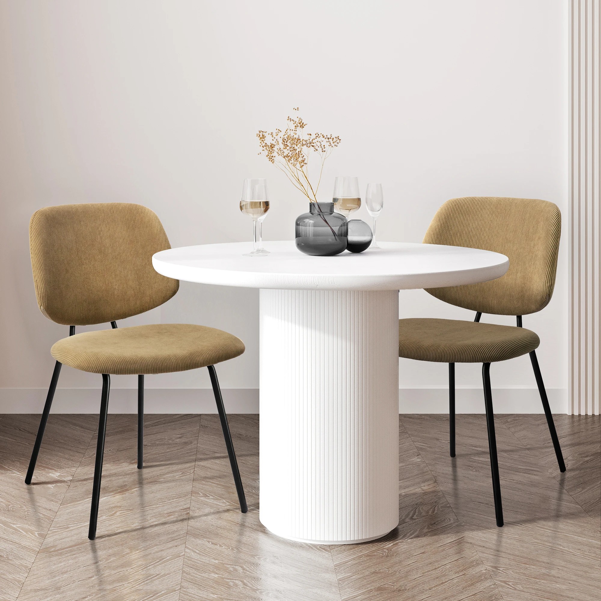 7 Levede 4x Dining Chairs Vintage Retro Soft Corduroy Kitchen Padded Seat Khaki - Khaki, 7 of 7