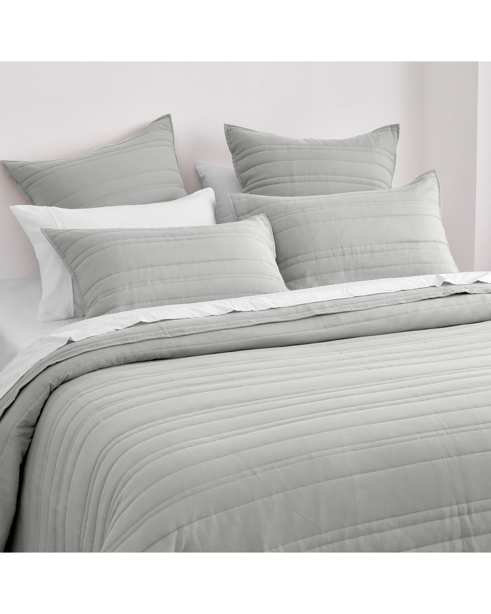 2 Dreamaker Superfine Washed Microfibre Stripe Quilted Coverlet Set - Super King Bed - Dove Grey, 2 of 7
