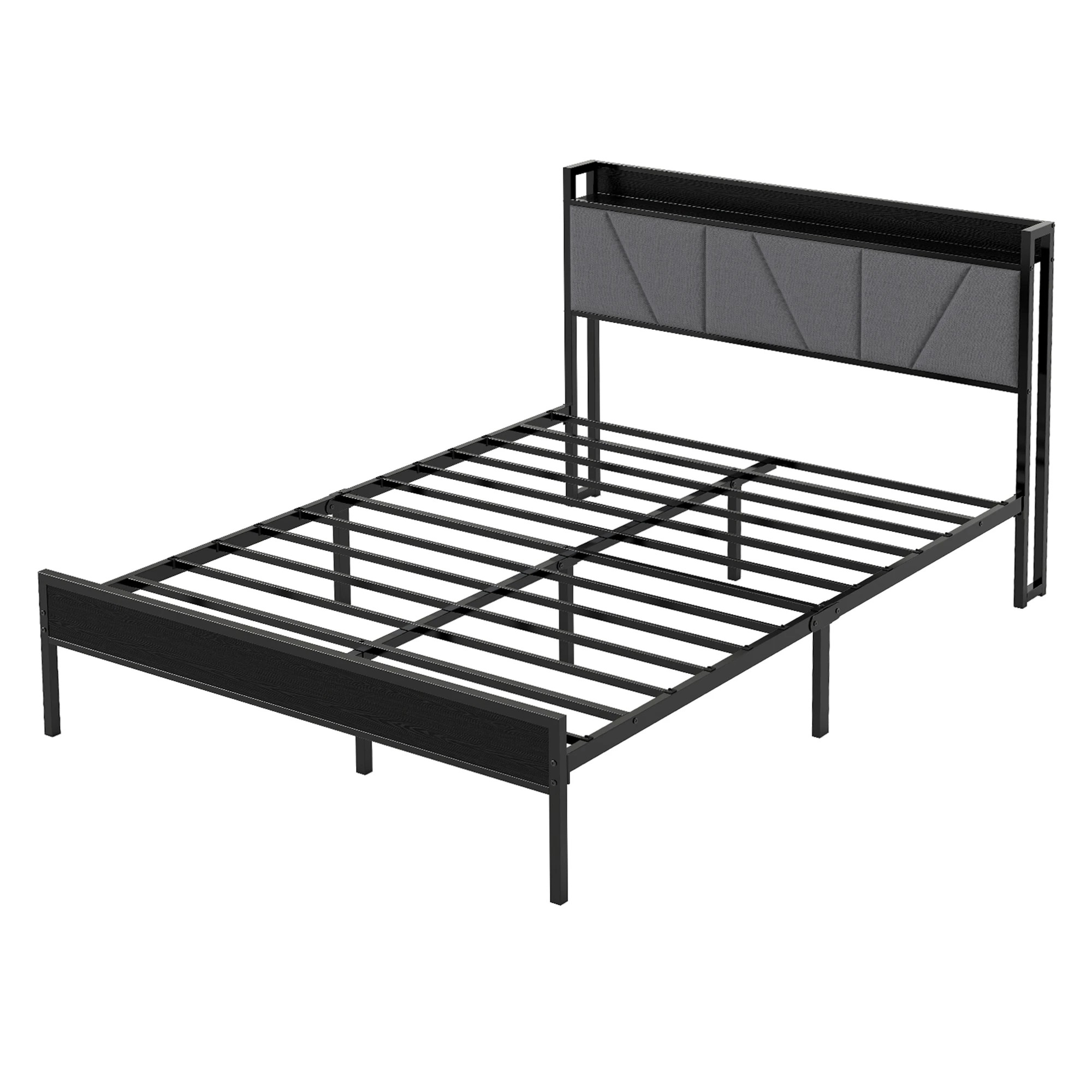 1 Levede Queen Bed Frame with Storage Headboard and Charging Station - Grey, 1 of 9