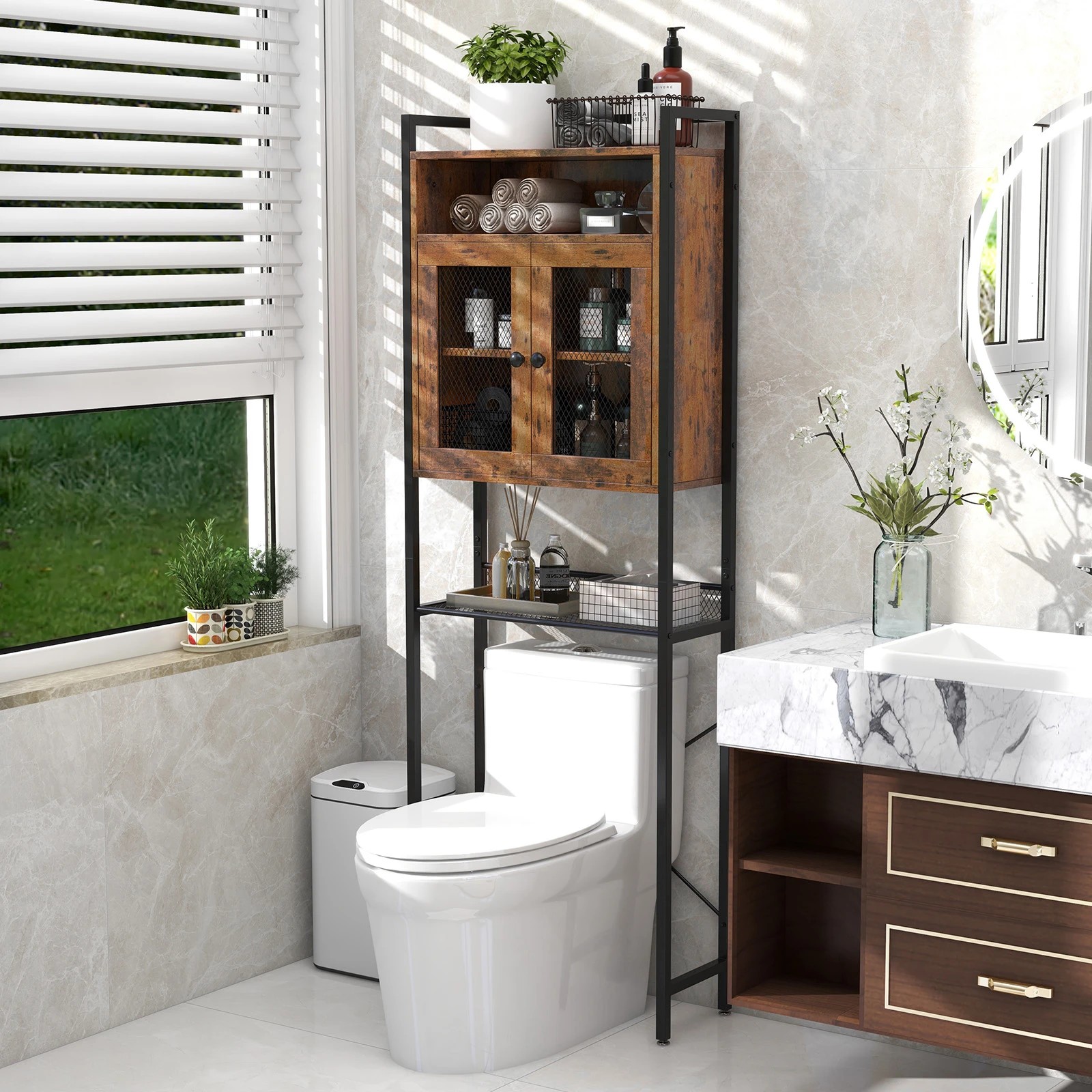 2 Costway 5-Tier Bathroom Cabinet X-shaped Toilet Storage Organise w/Adjustable Shelf, 2 of 3