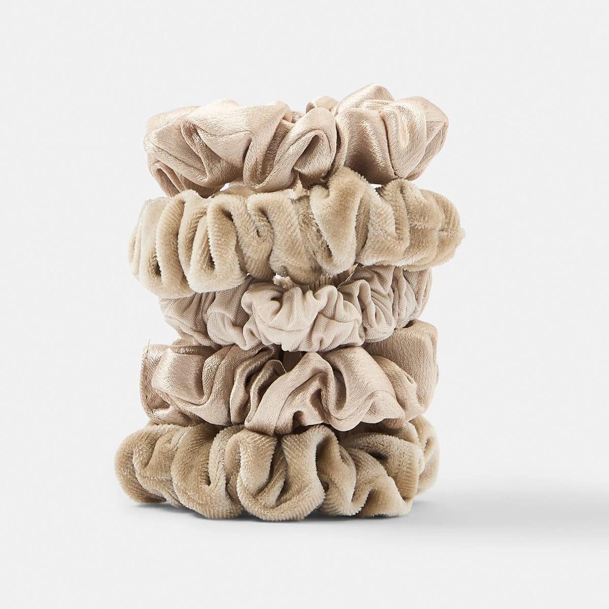 2 5 Pack Mini Textured Hair Scrunchies Beige, 2 of 5