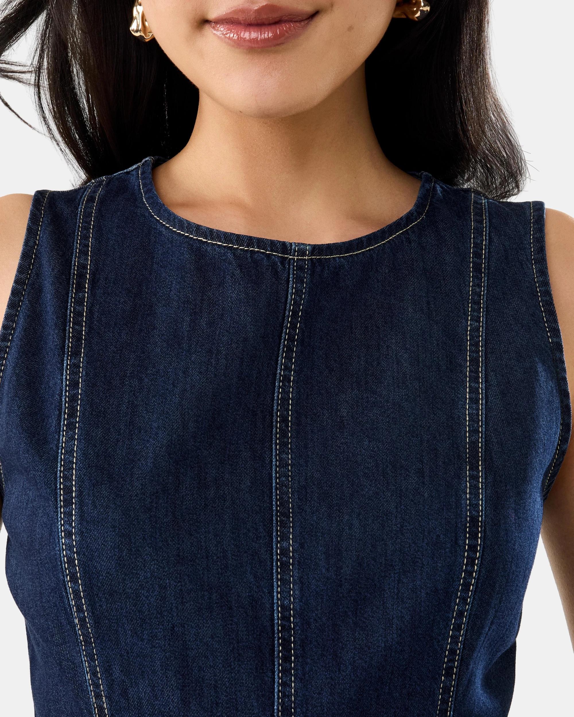 5 Sleeveless Denim Midi Dress Dark Denim, 5 of 7