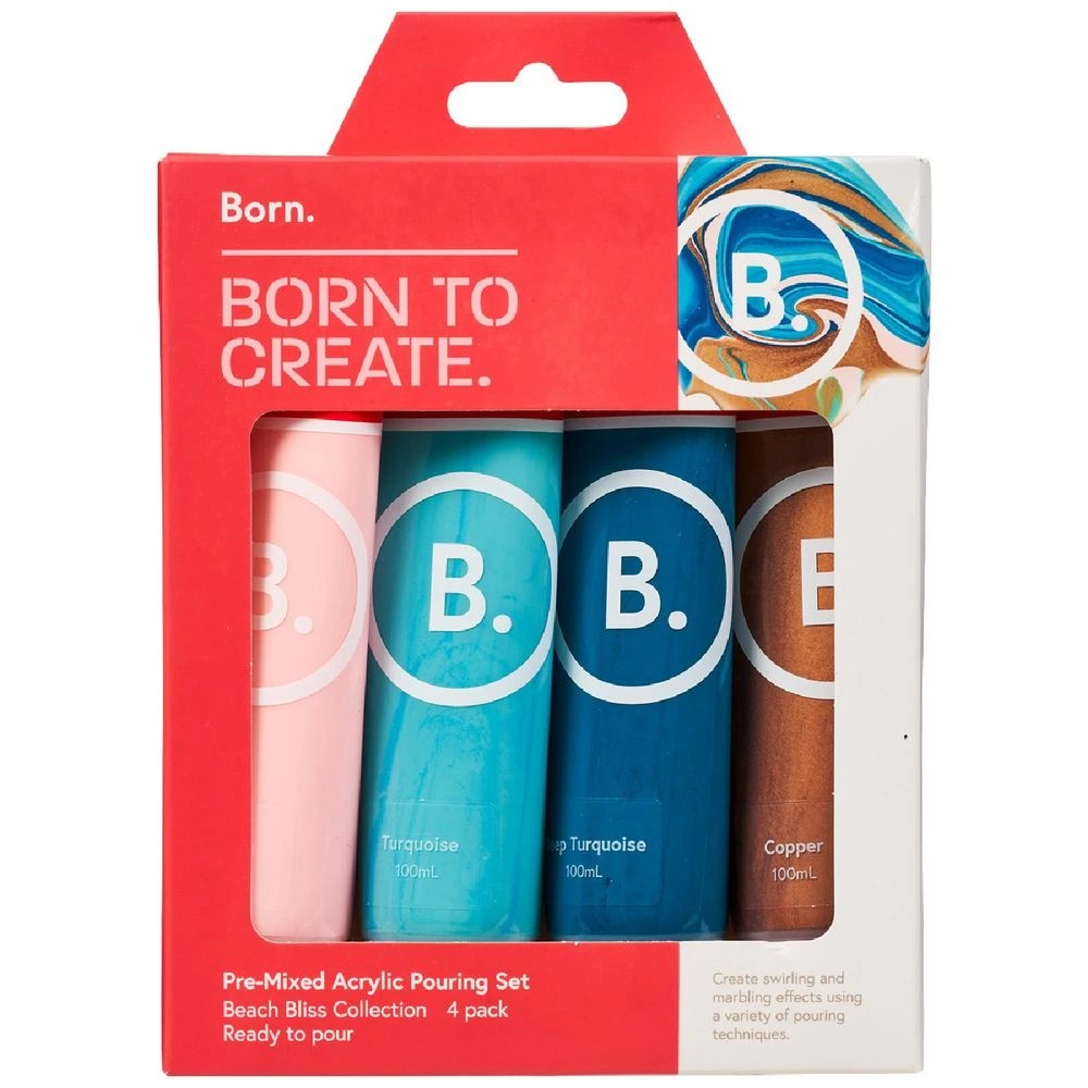 2 Born Pre-Mixed Acrylic Pouring Paint Set Beach Bliss 4 Pack, 2 of 4