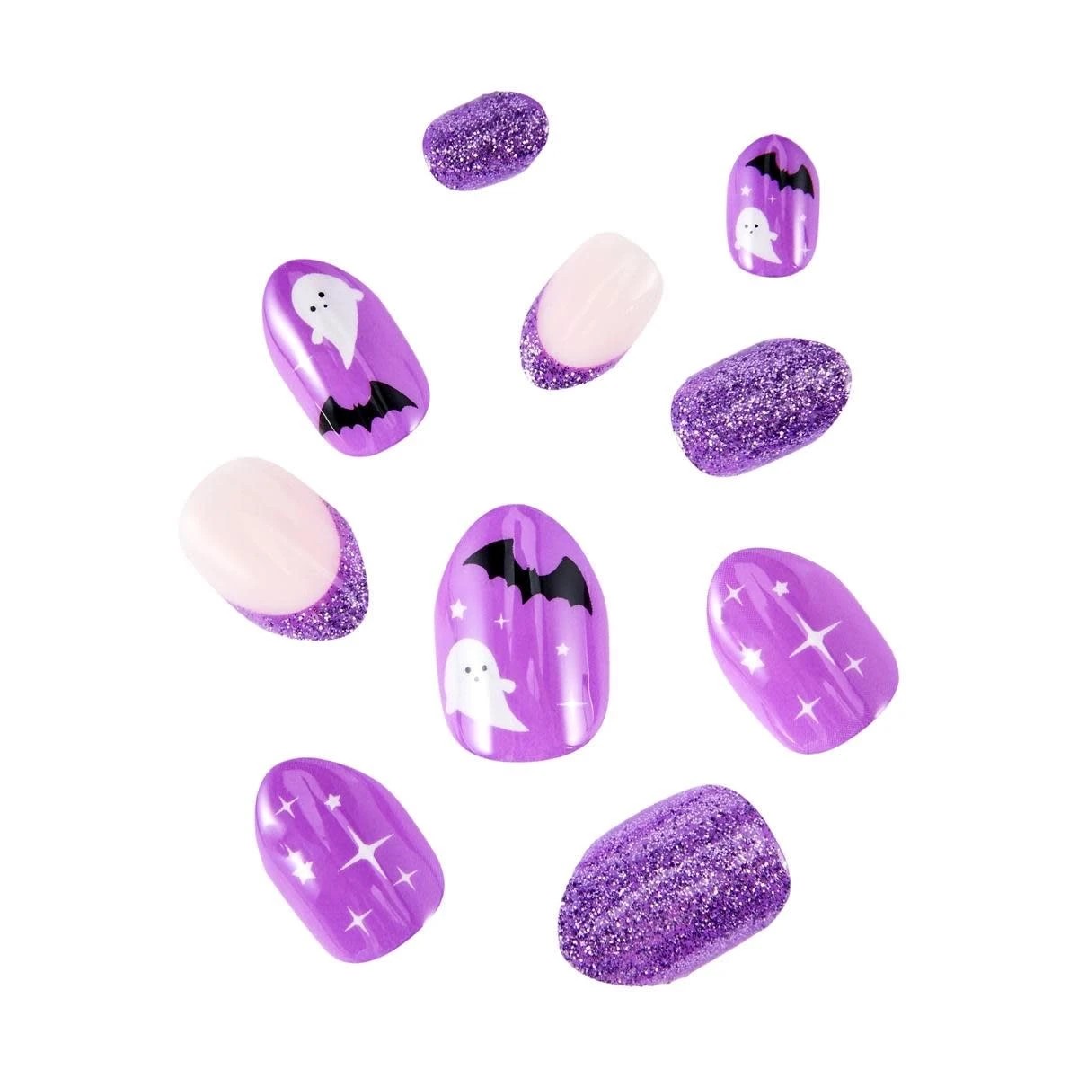 2 OXX Junior Halloween 24 Pack Kids Stick On Nails Pre-Glued - Ghosts, Purple, 2 of 4