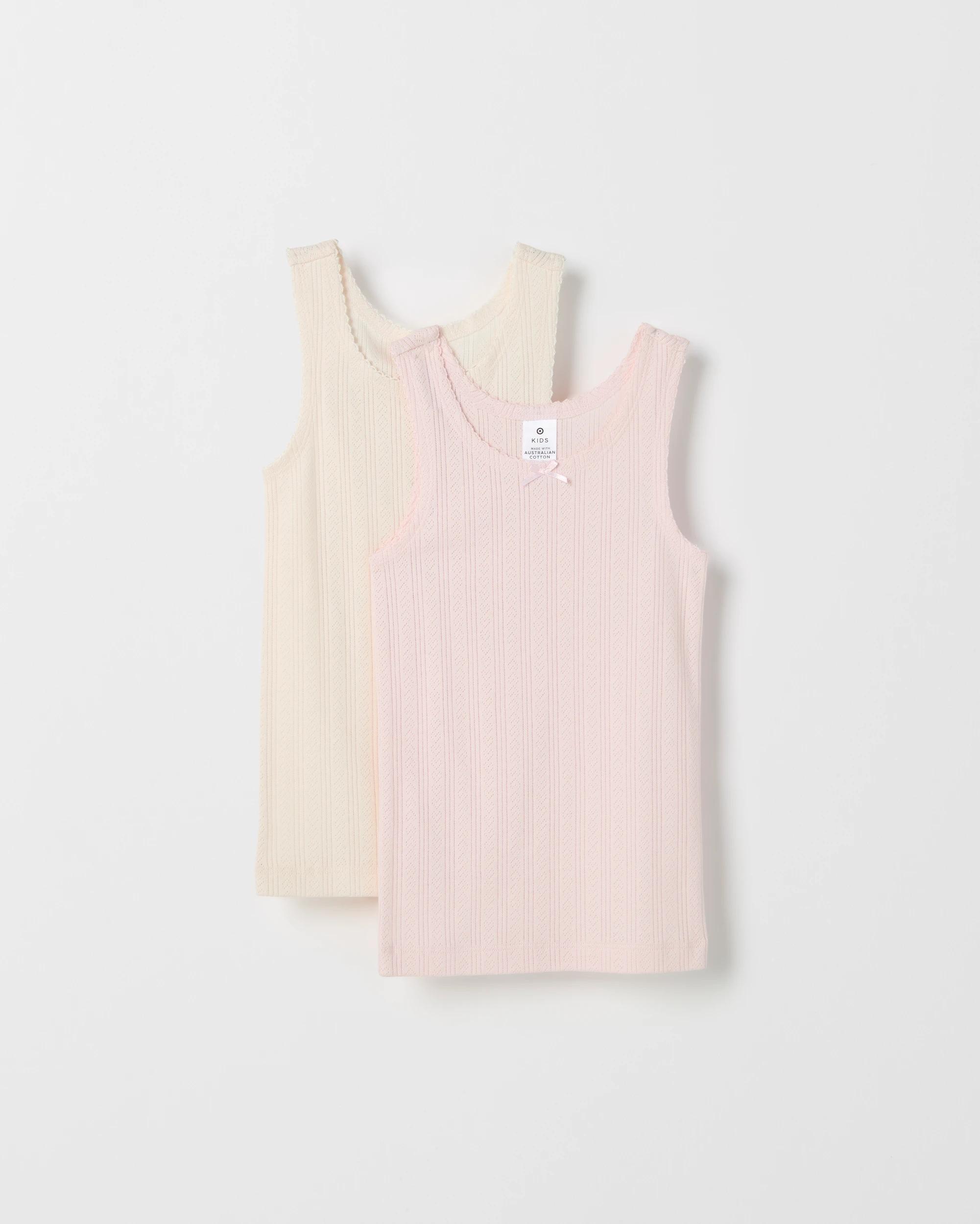 1 Maxx Australian Cotton 2 Pack Girls Thermal Pointelle Vest PINK + WHITE, 1 of 4