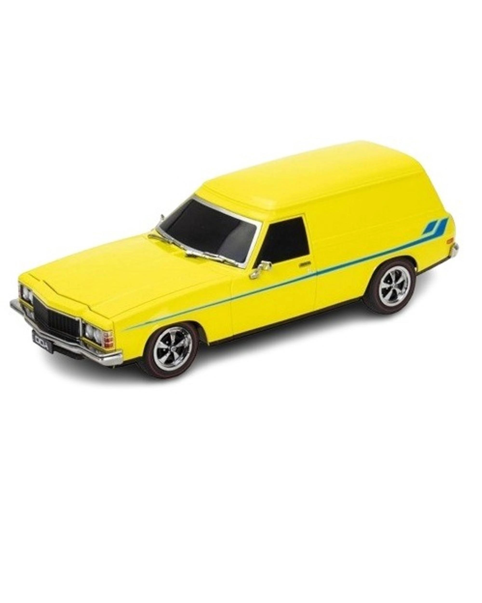 1 DDA Spectra Rides Holden HX Sandman Panel Van Yellow with Blue Stripe Plastic Light Up 1:24 Scale Vehicle, 1 of 1