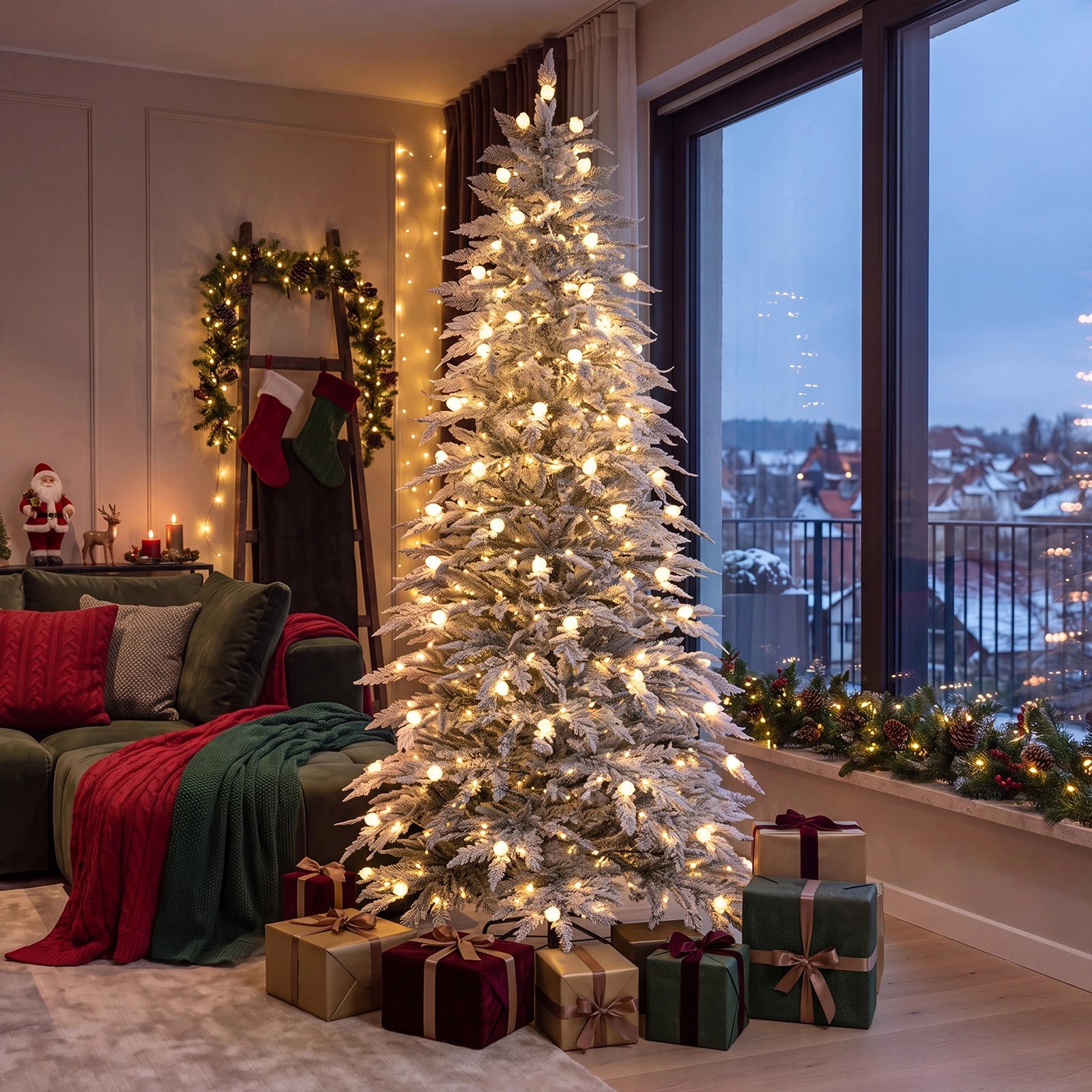 7 Costway 2.1M PE Artificial Christmas Tree w/85 Pine Cones Pre-Lit Cypress Xmas Tree 8-Mode, 7 of 8
