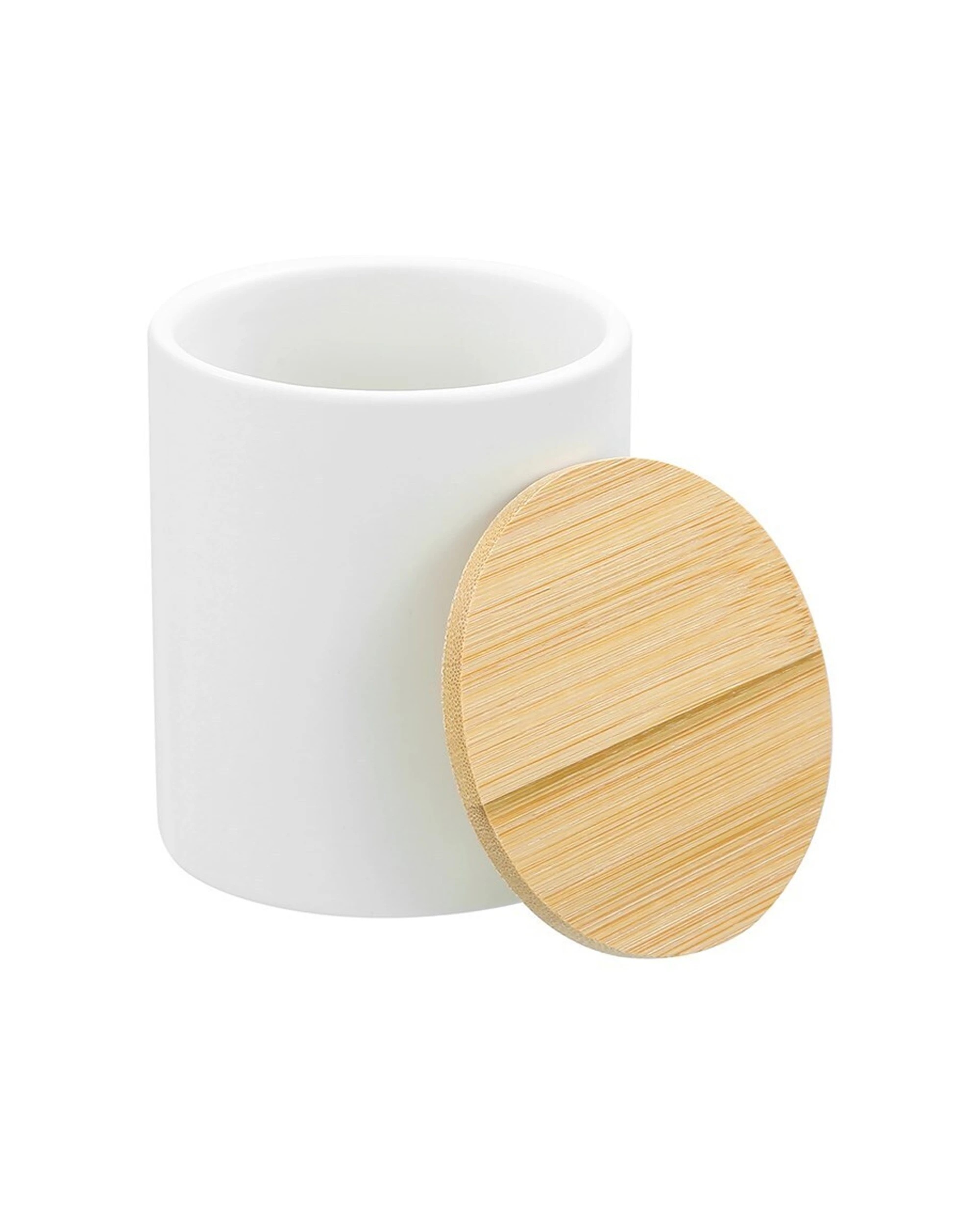 4 Boxsweden 3x Bano Ceramic Bathroom Cup Bamboo Lid 8x10cm - White, 4 of 4