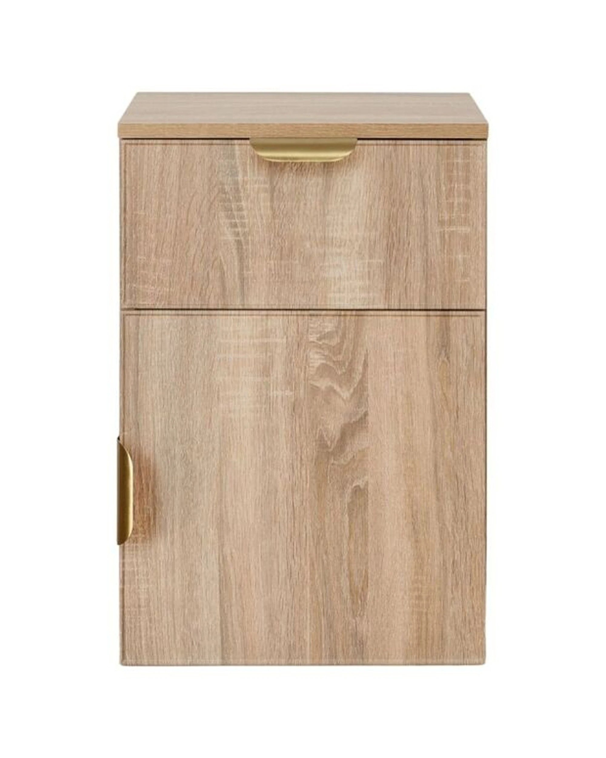 1 European Cabinetry Porto Oak Slim Bedside Table Brass Pull Handle - Natural, 1 of 2