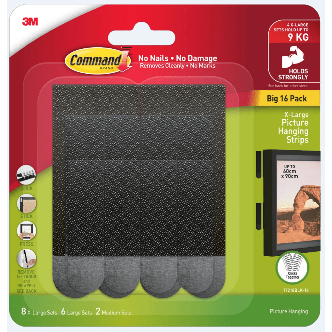 1 16 Pack 3M Command XL Picture Hanging Strips - Black, 1 of 6