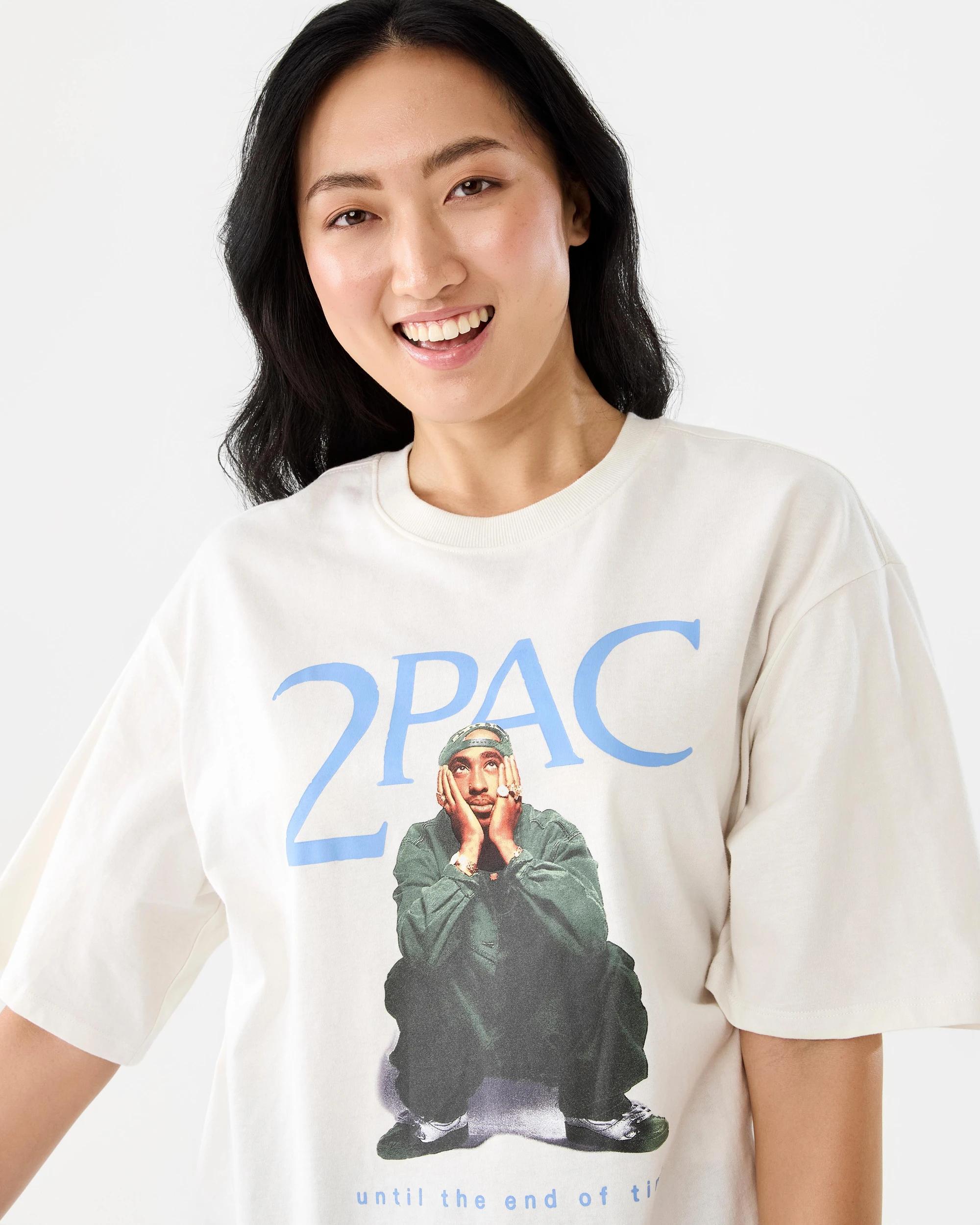4 Tupac License Short Sleeve Oversized Chopped T-shirt 2pac White, 4 of 6