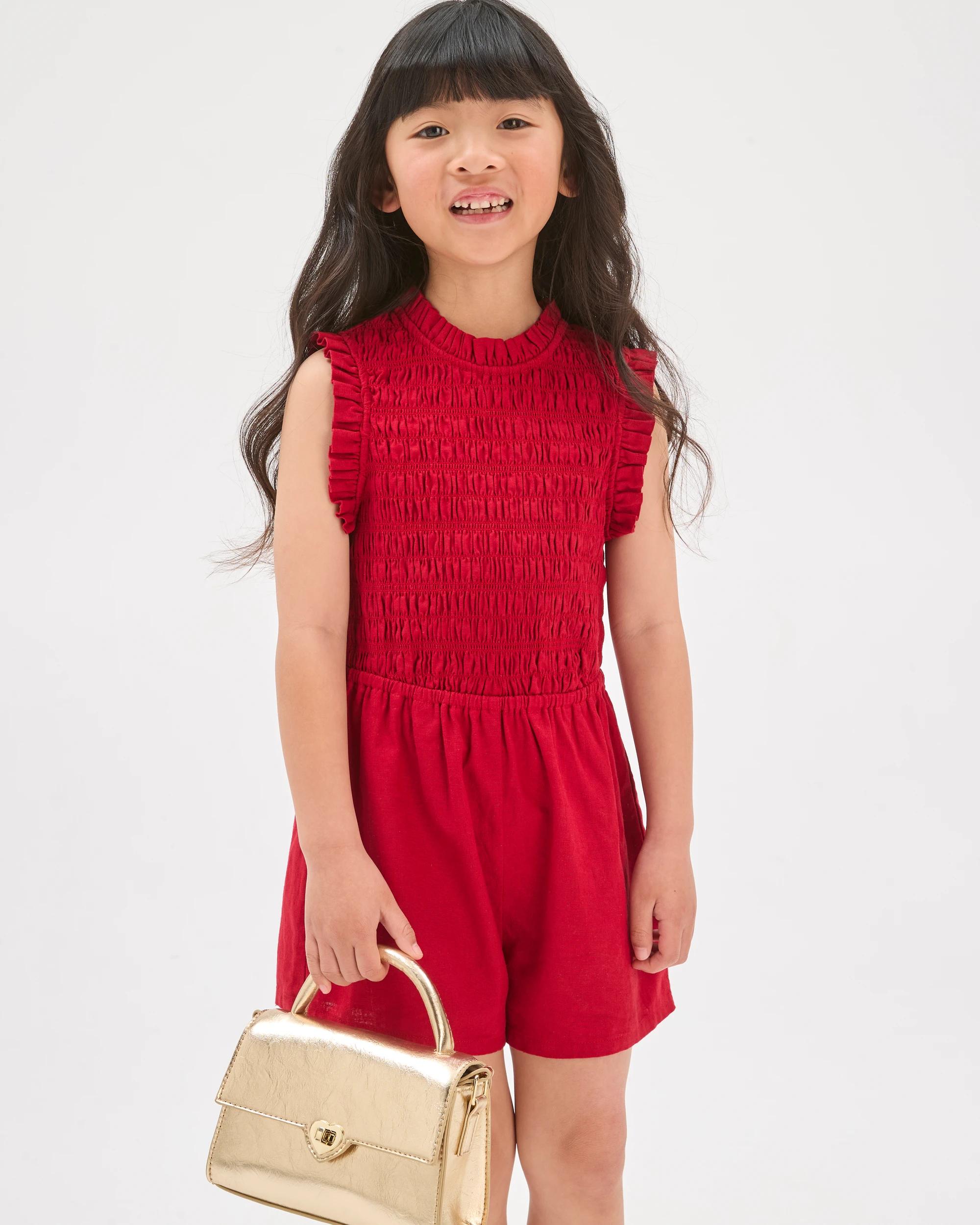 2 Target Kids Linen Blend Sleeveless Playsuit RED, 2 of 7