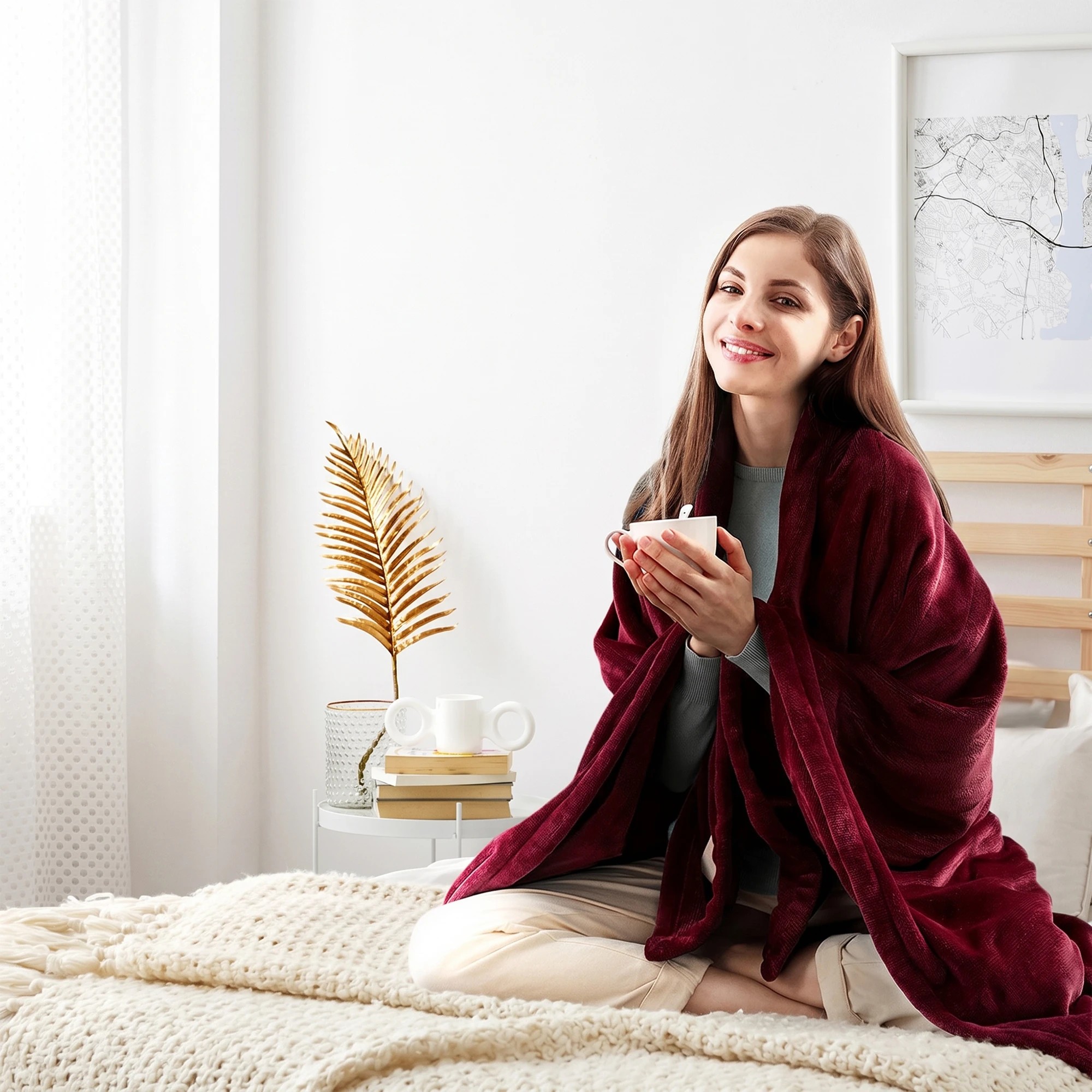 4 Giselle Bedding Electric Throw Rug Heated Blanket Fleece - Red, 4 of 10