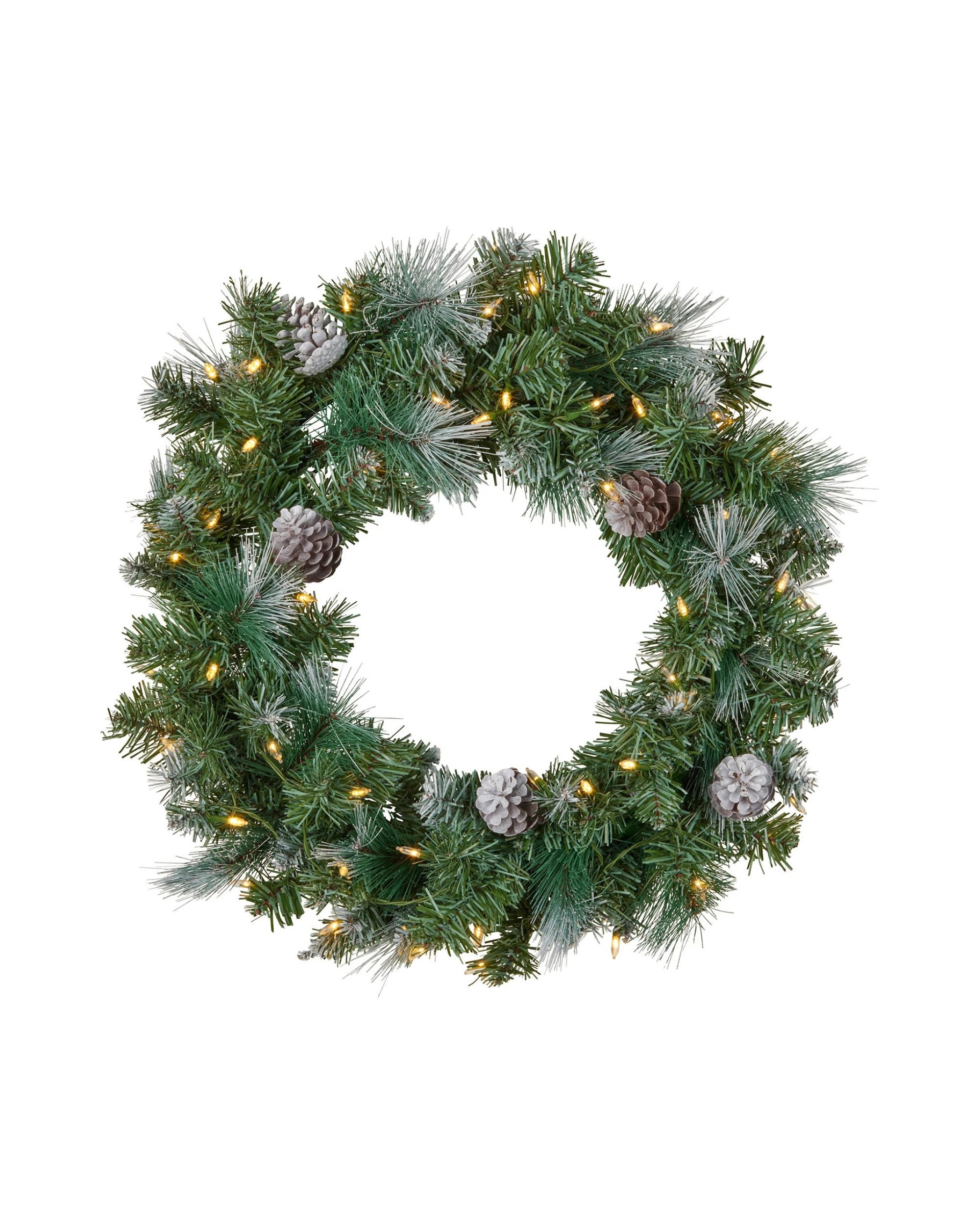 1 Christabelle 61cm Christmas Wreath Bayville Pine With Led Lights Front Door Decoration Ornament, 1 of 5