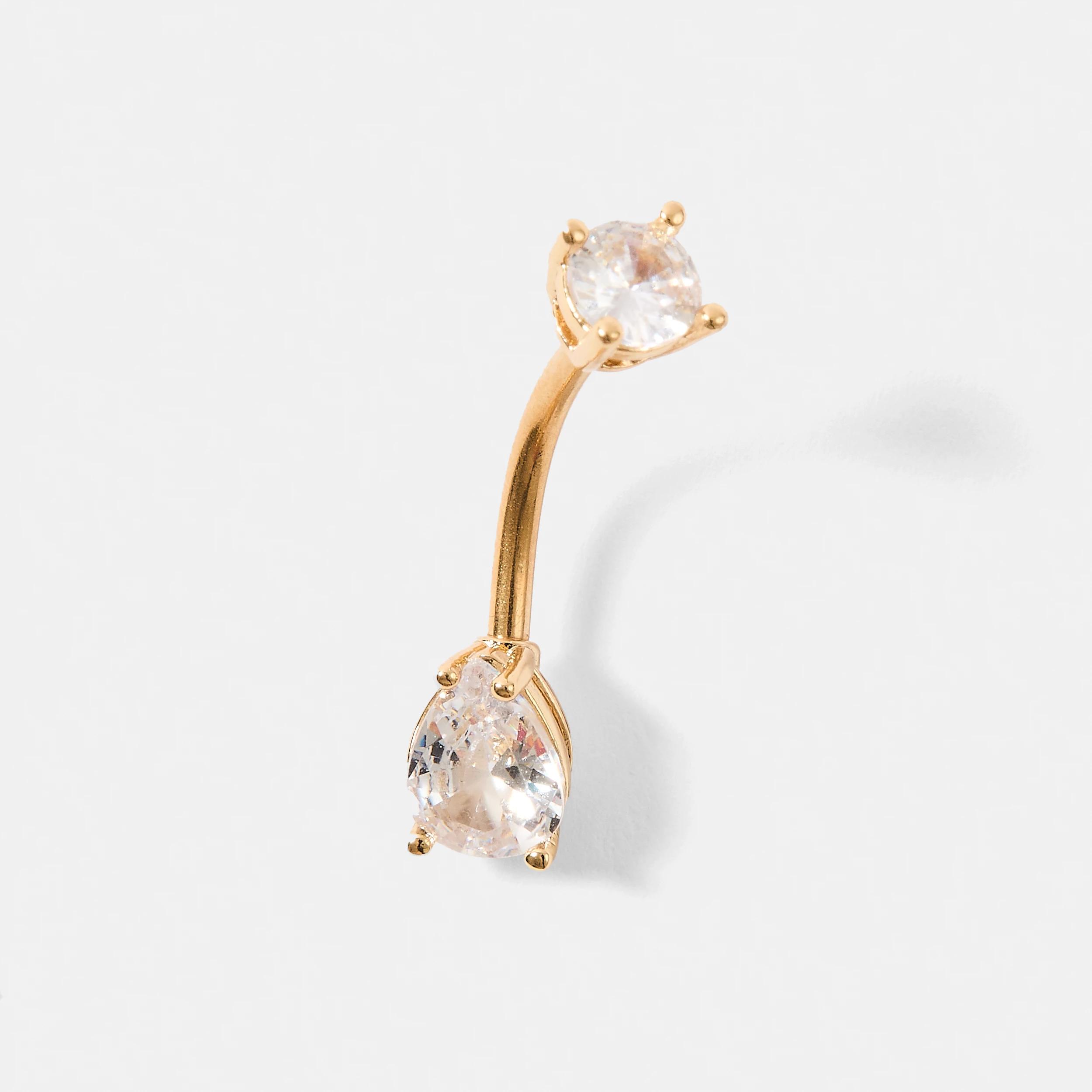 2 Cubic Zirconia Surgical Steel Belly Piercing Body Jewellery - Gold Tone GOLD, 2 of 3