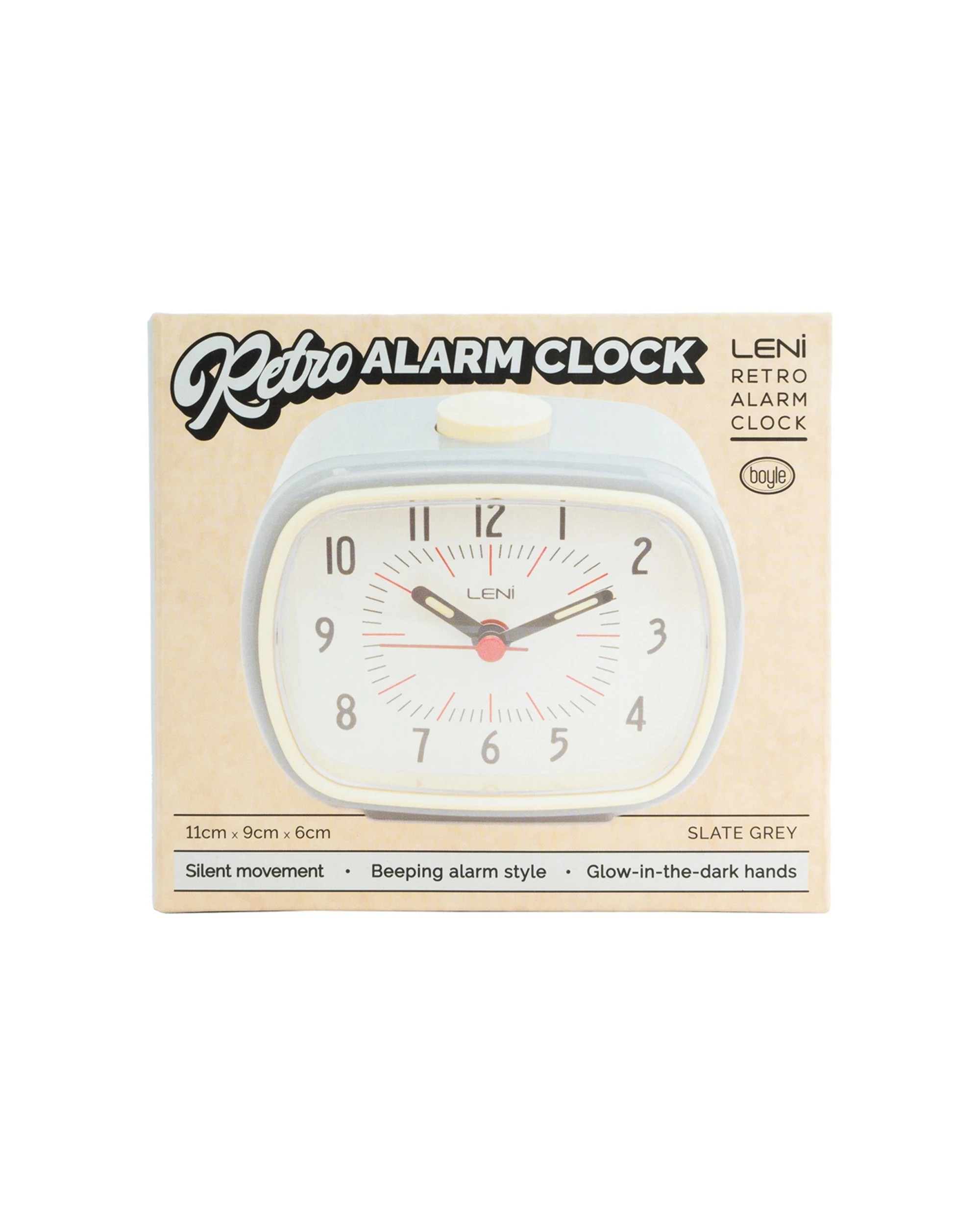6 Leni Retro 9cm Alarm Clock Luminescent Hands Audible Beep-Beep Alarm - Grey, 6 of 7