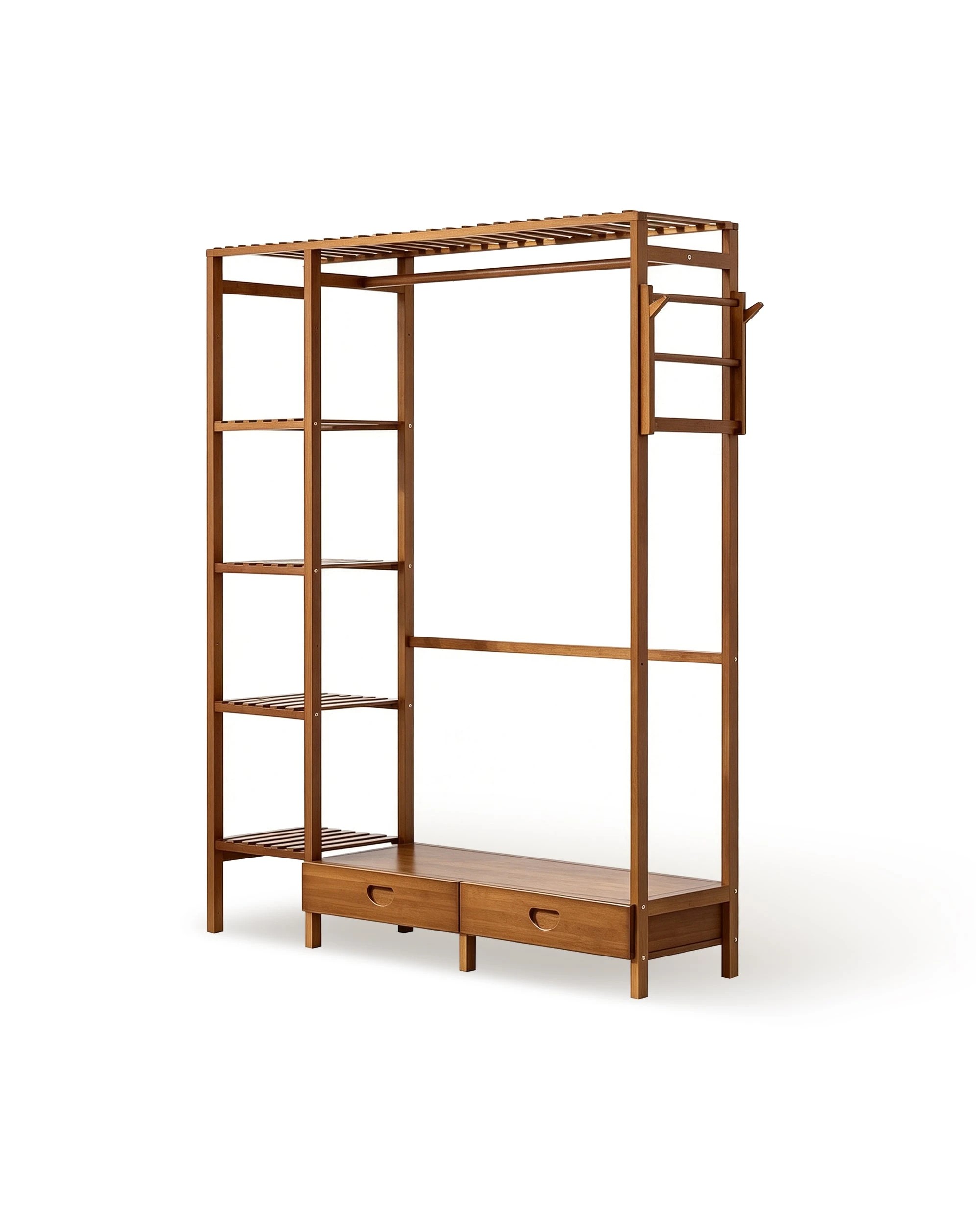 1 Foret Freestanding Open Wardrobe Bamboo Clothes Rack With Shelves & Drawers, 1 of 8