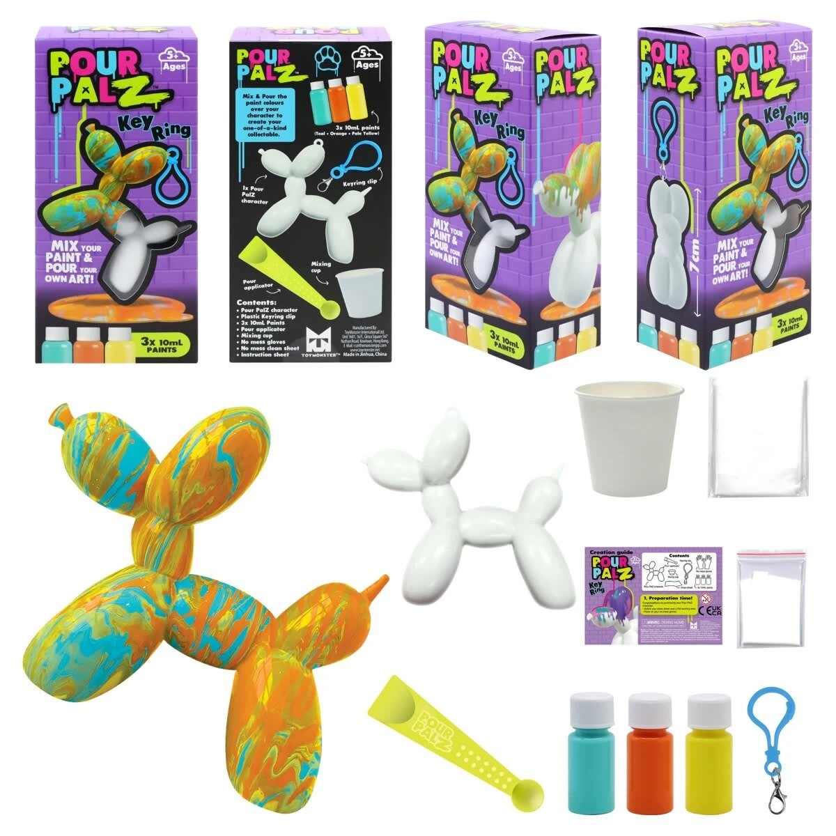 4 Pour Palz Mini Balloon Dog Keyring - Assorted, 4 of 7