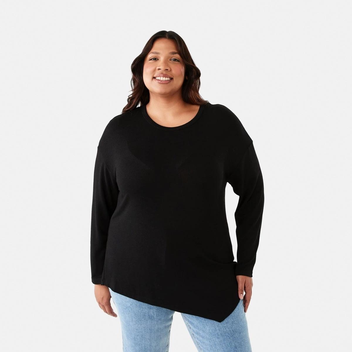 1 Curve Asymmetrical Long Sleeve Top Black, 1 of 6