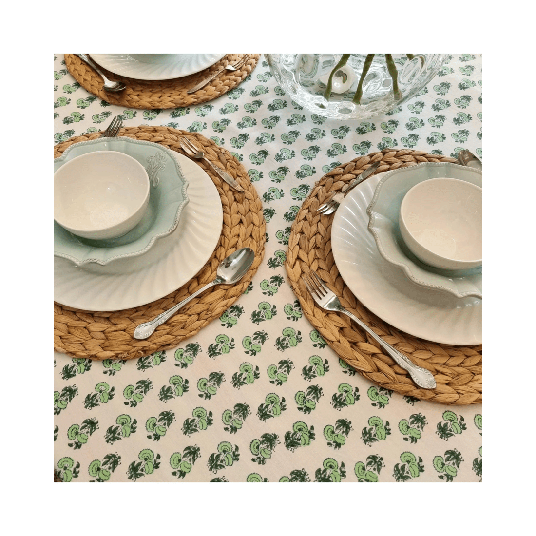 3 Kolka Rosemary Hand Block-Printed Cotton Tablecloth - Green, 3 of 6