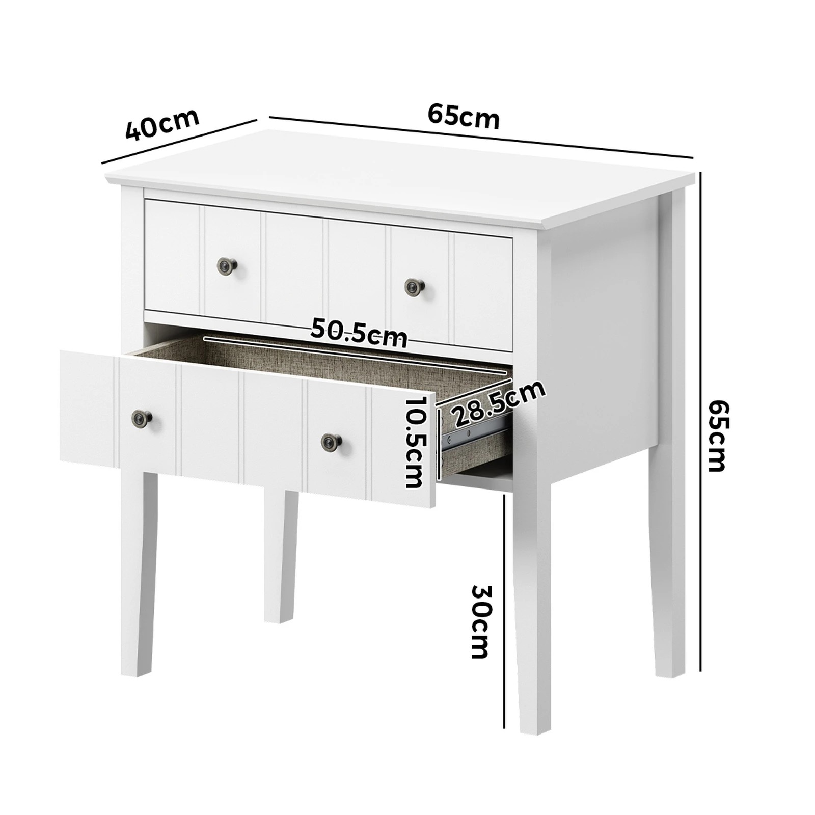 Oikiture Bedside Table 2 Drawer Farmhouse - White - Kmart