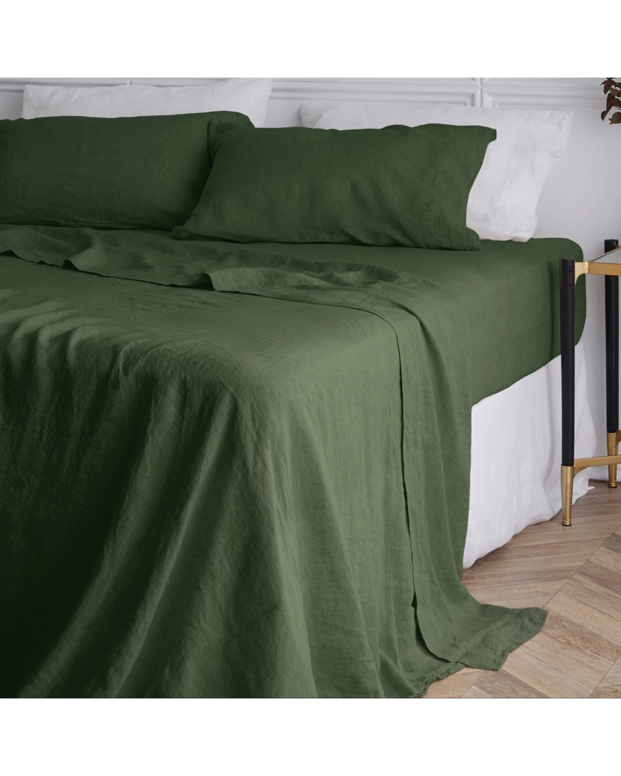 1 Bedding co Flat Sheet 100% French Flax Linen Breathable Olive - Queen Bed - Green, 1 of 4