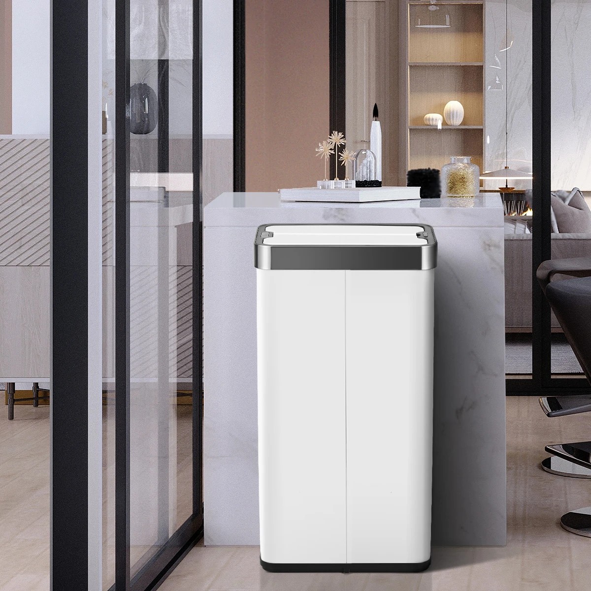 7 Oikiture 75L Motion Sensor Rubbish Bin Stainless Steel - White, 7 of 10