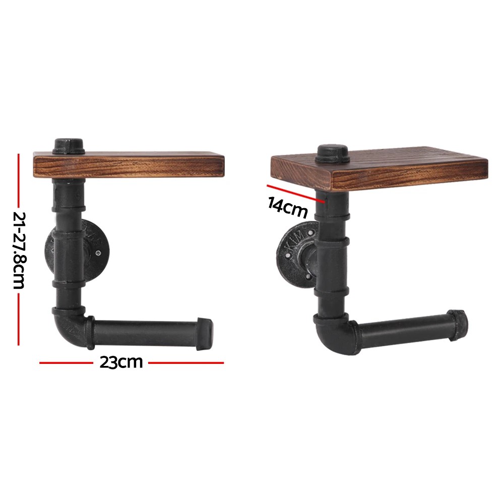 2 Artiss Floating DIY Pipe Shelf Toilet Paper Holder - Natural, 2 of 6