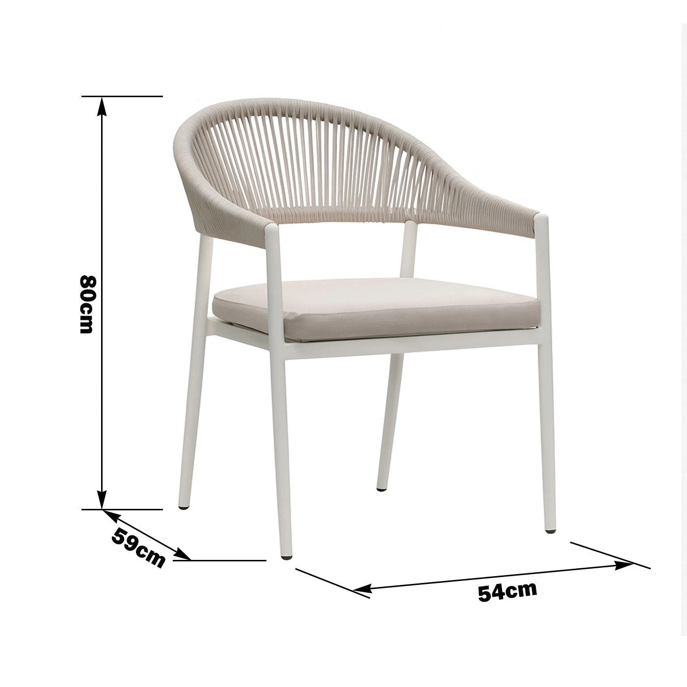 7 Moda Living Fraser White Aluminium Outdoor Dining Chairs with Arms - Beige Rope and Cushion (Set of 4) - White, 7 of 10