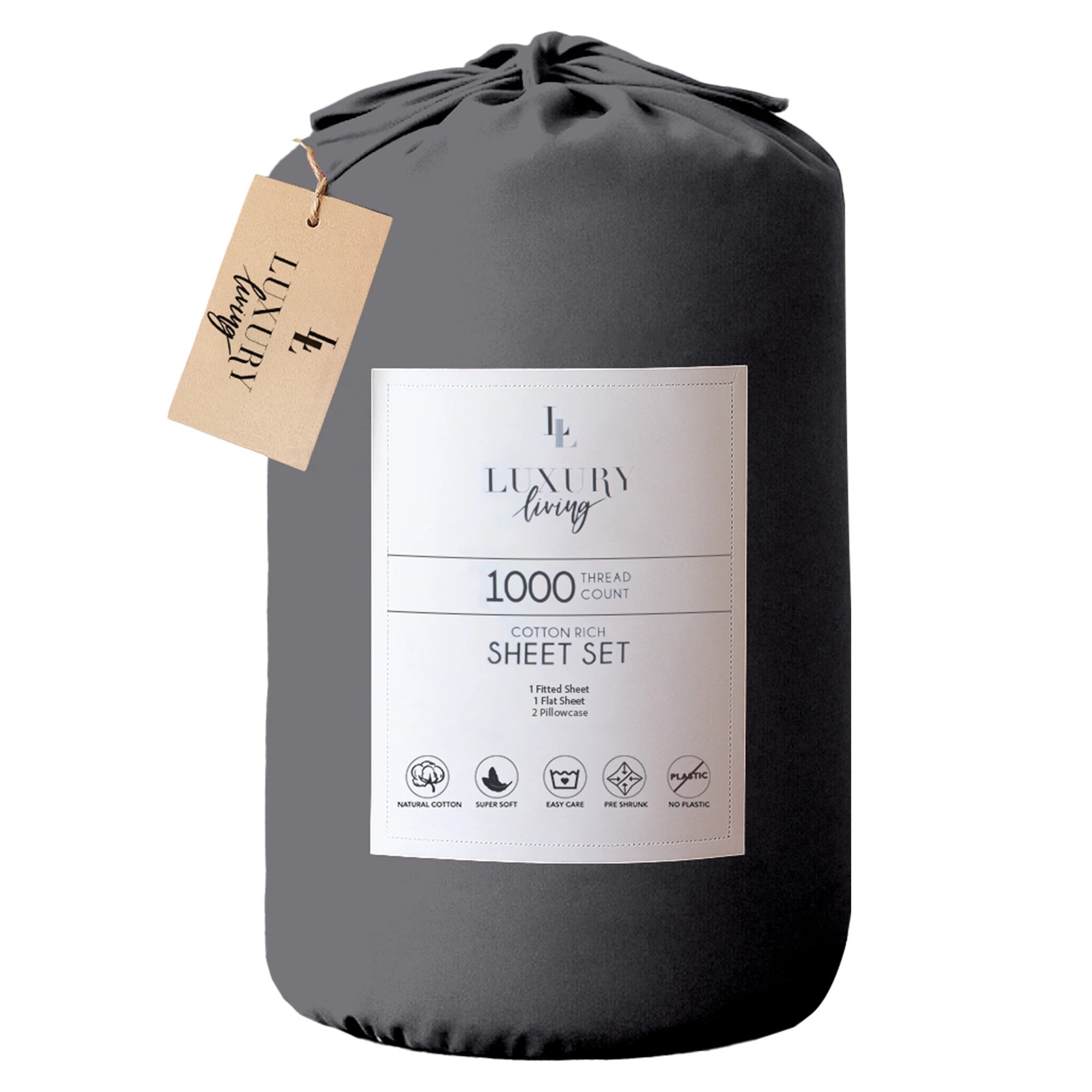 3 4pc 1000 Thread Count Cotton Rich Sheet Gift Pack Cvc Microfibre Blend In Charcoal
 - King Bed, 3 of 10