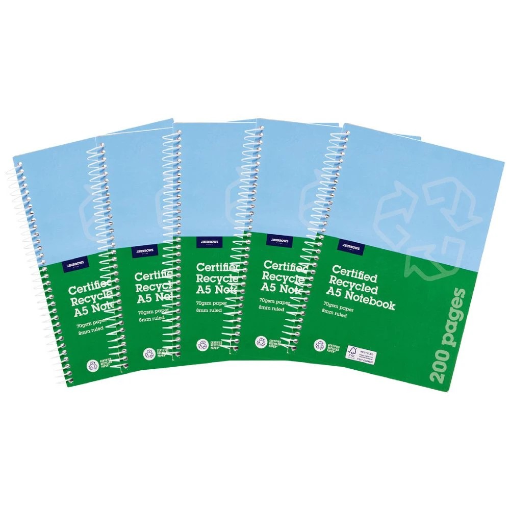 1 J.Burrows A5 Spiral Notebook 200 Page 5 Pack, 1 of 3