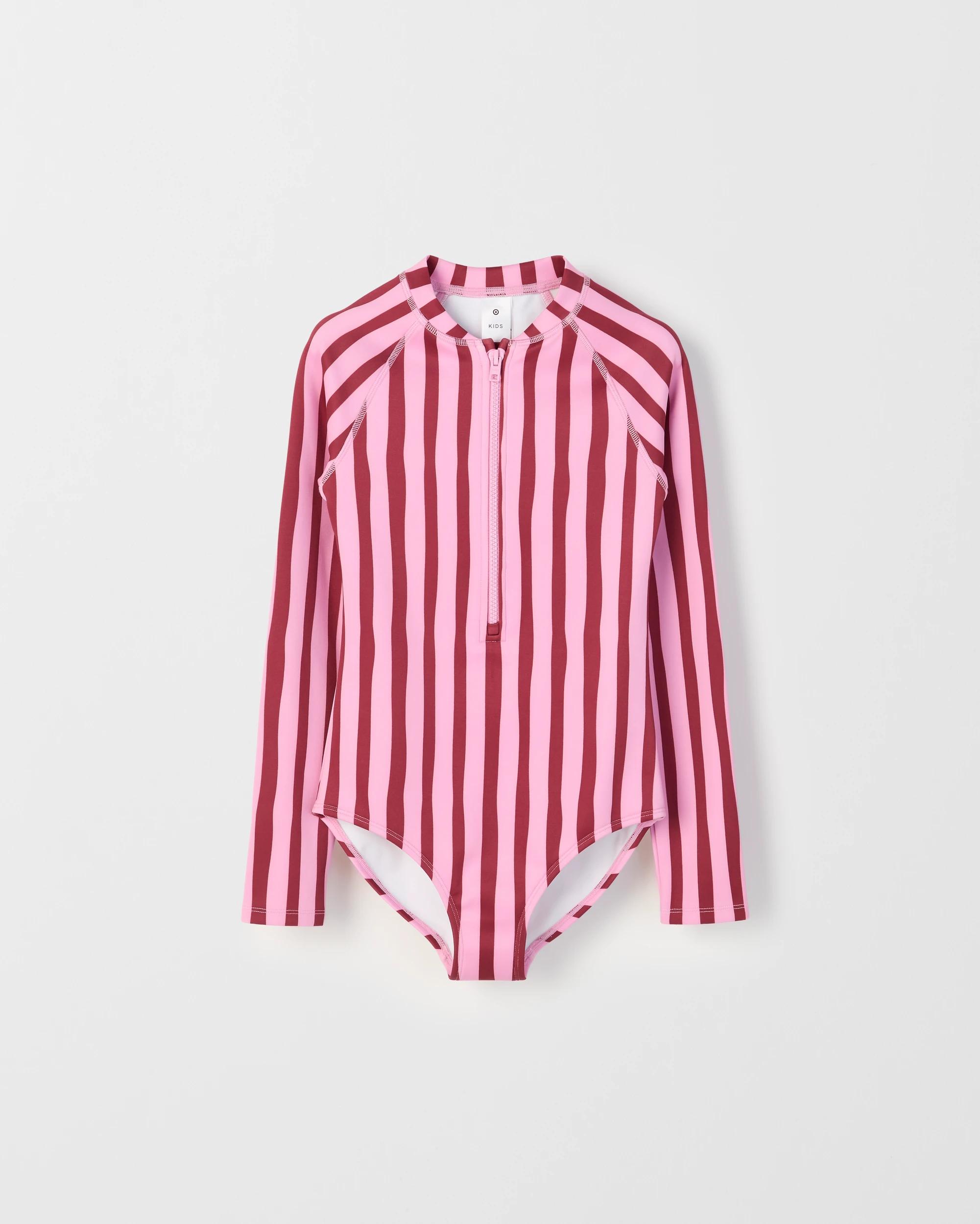1 Target Kids All Over Print Swim Surfsuit STRIPE BROWN PINK, 1 of 2