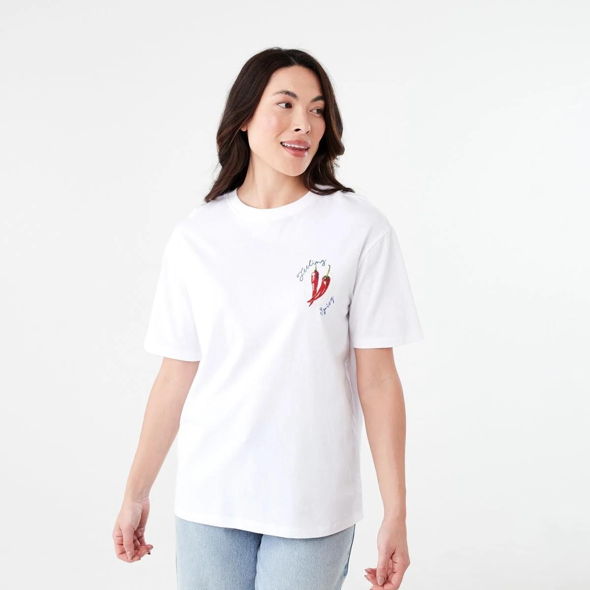 1 Short Sleeve Oversized Boyfriend T-shirt PICANTE WHITE, 1 of 6