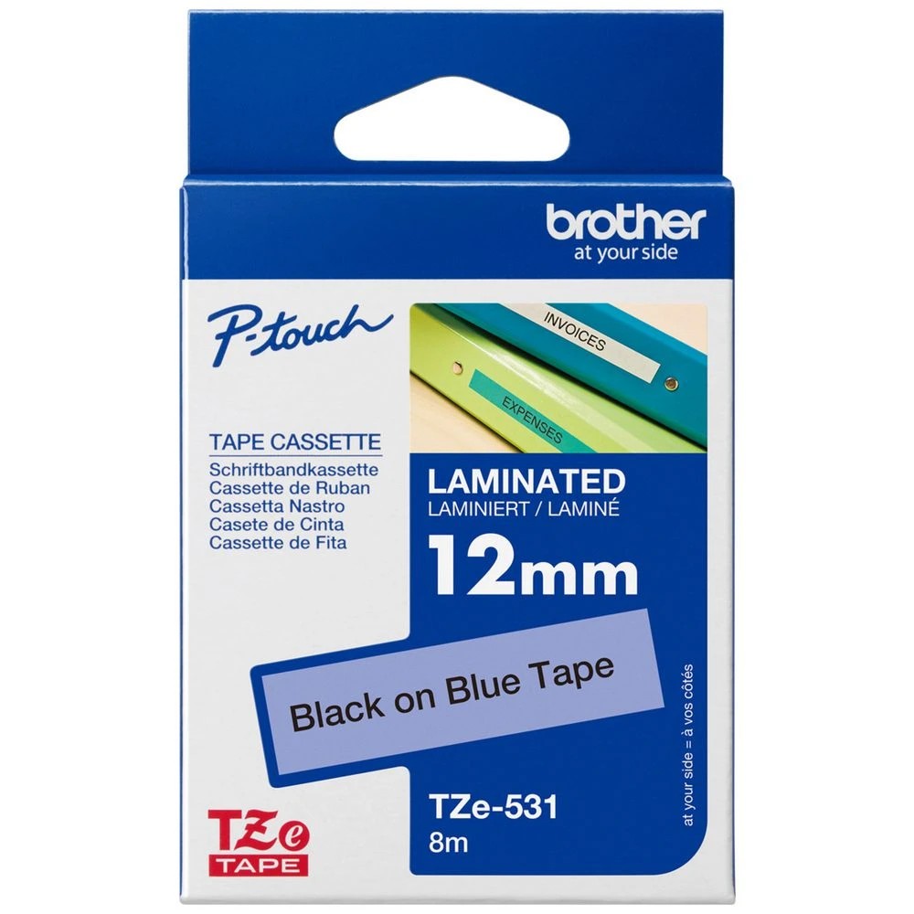 1 Brother TZe-531 Laminated Tape 12mm x 8m Black on Blue, 1 of 2