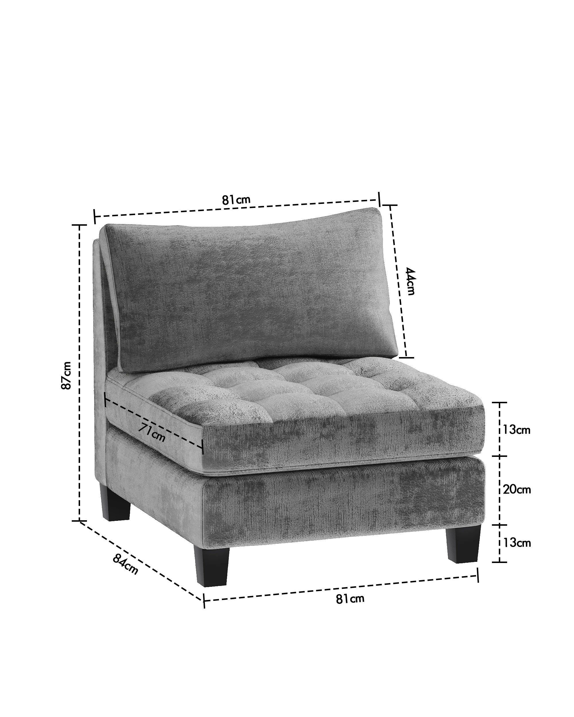 3 Advwin Modern Armless Sofa Chair Chenille Fabric - Grey, 3 of 7