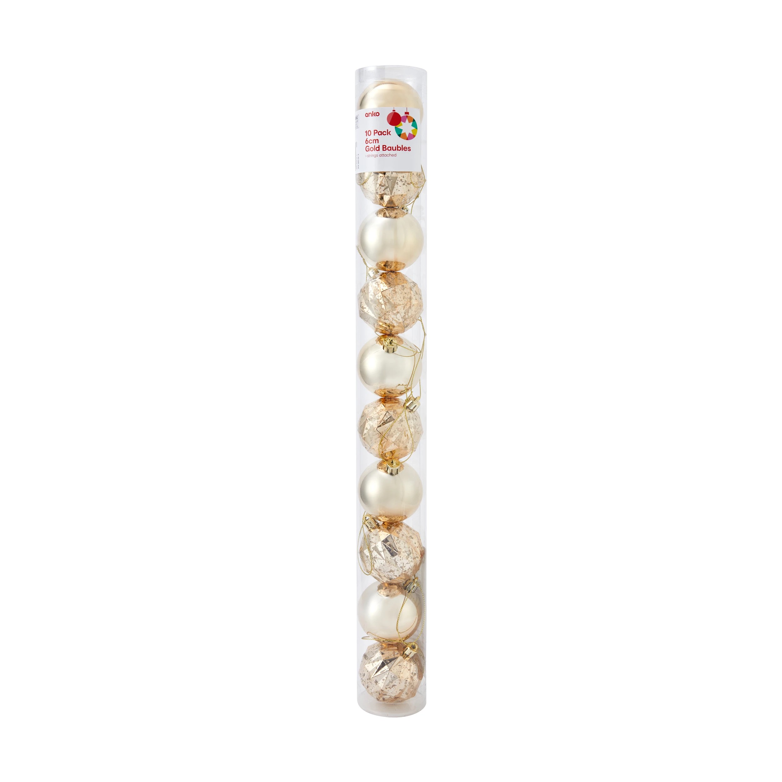 6 10 Pack 6cm Gold Look Baubles, 6 of 6