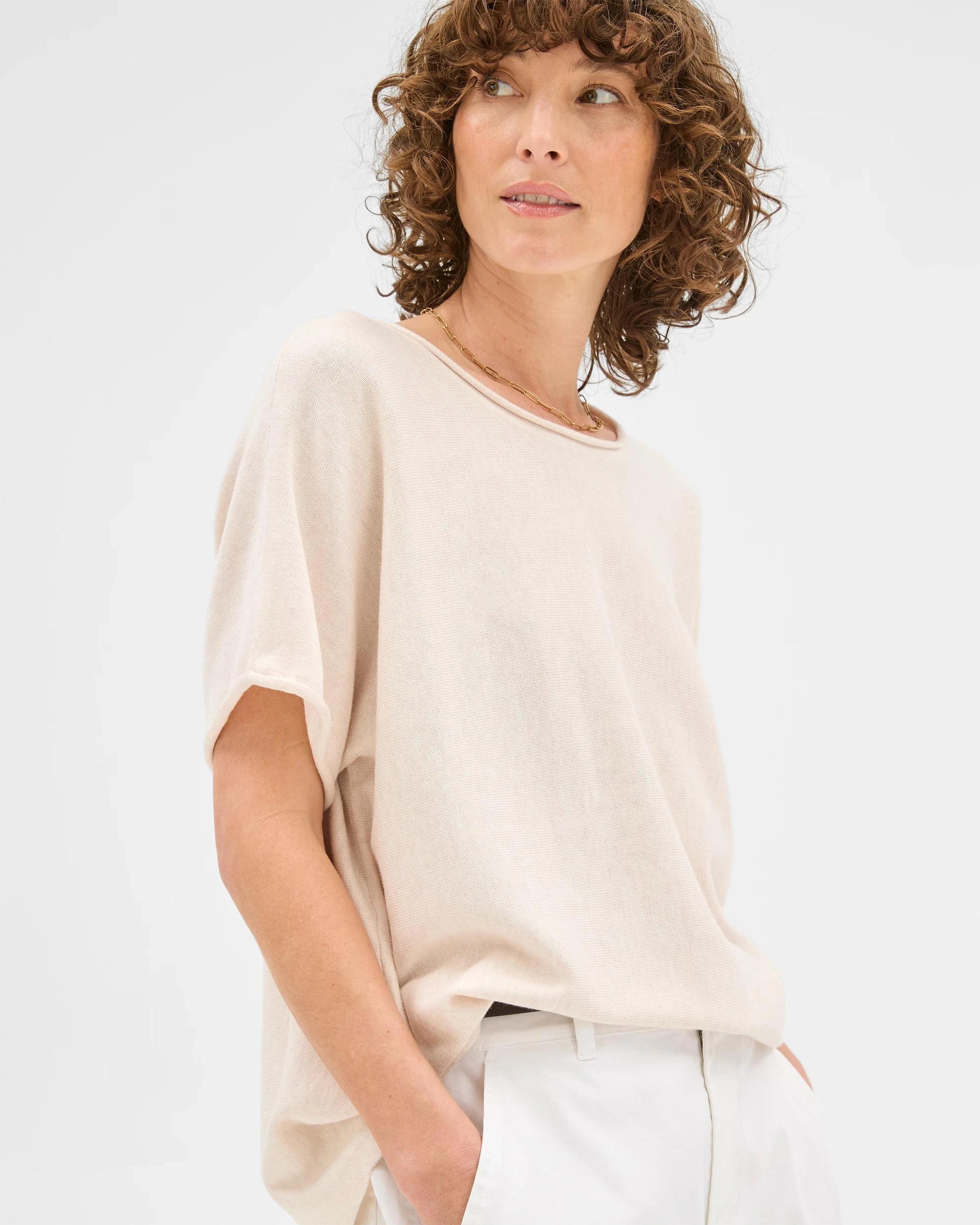 3 Target Australian Cotton Blend Rolled Knit T-Shirt OATMEAL MARLE, 3 of 6